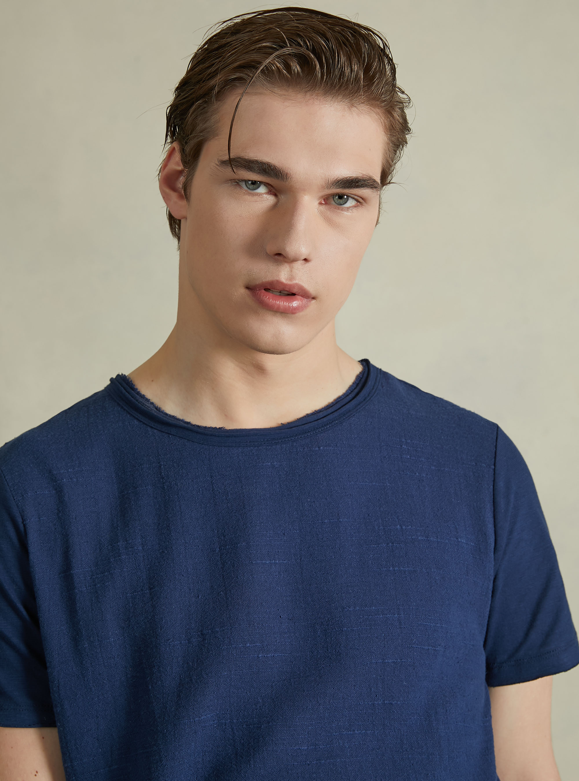 Maglietta in misto lino in tessuto fiammato, NA1 NAVY DARK