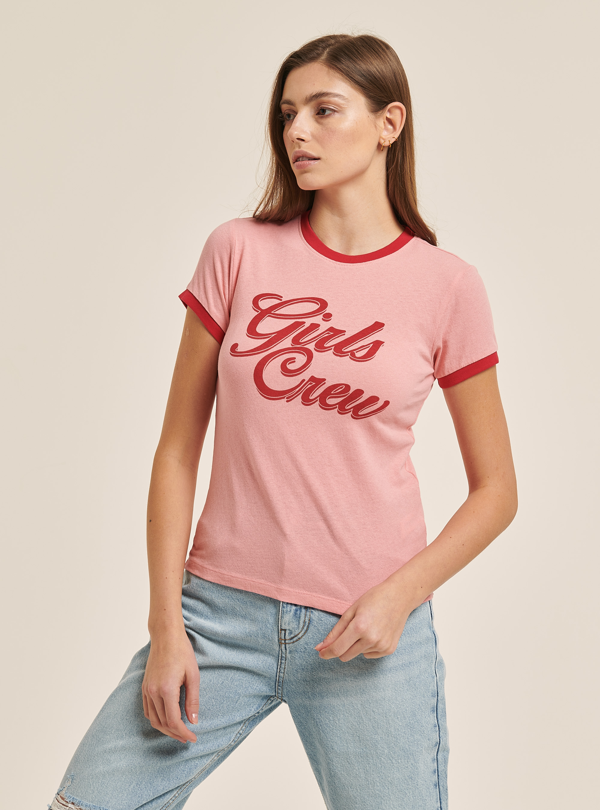 T-Shirt im College-Stil mit Aufdruck, C023 PINK