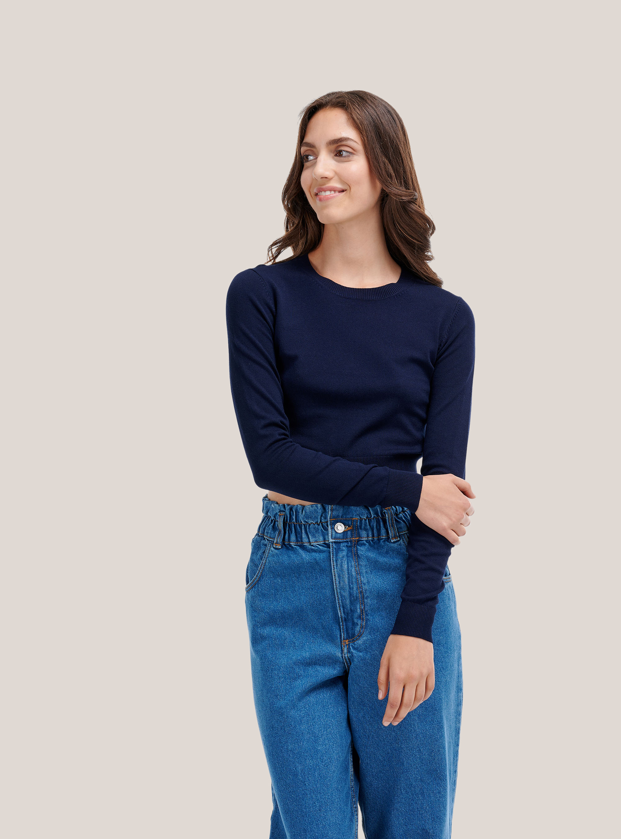 Kurzer Pullover mit Rundhalsausschnitt, C0212 BLUE