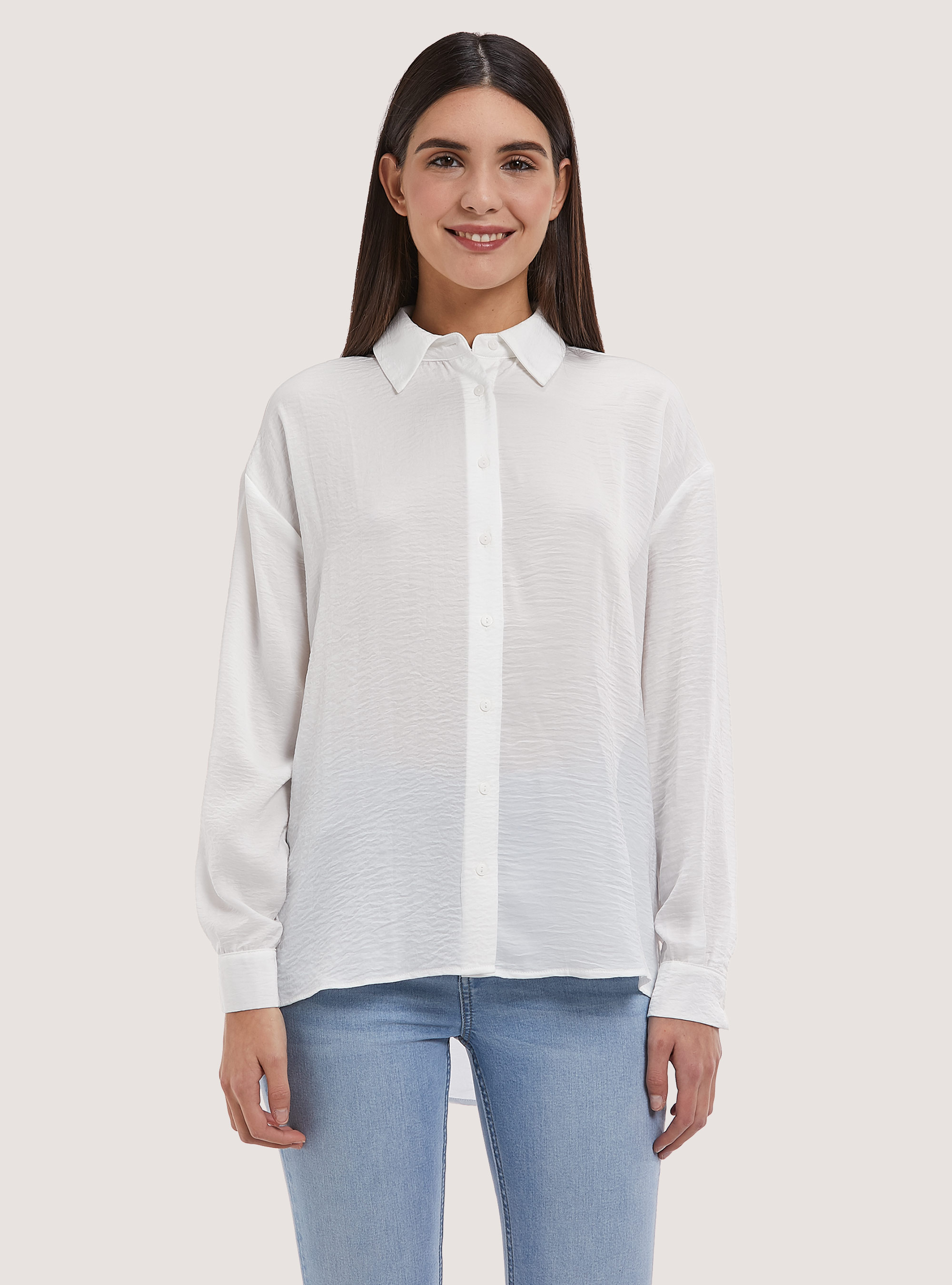 Solid-coloured satin shirt, WH1 OFF WHITE