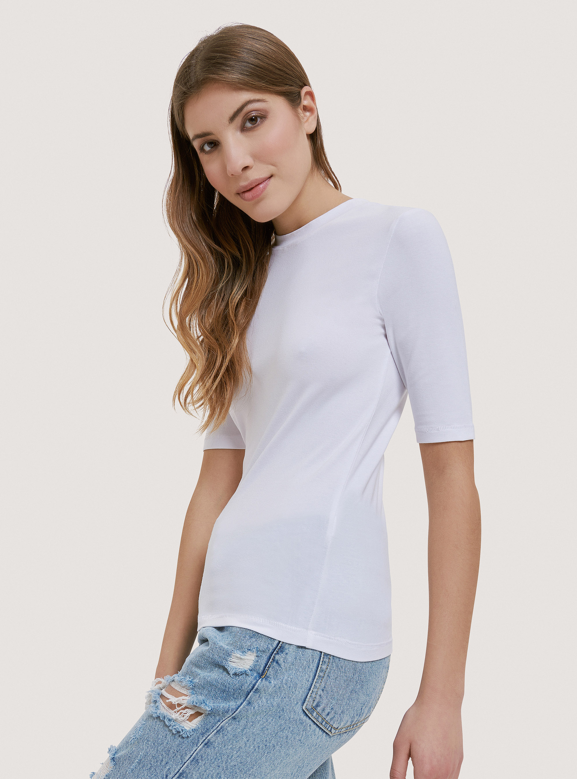 T-shirt de base &agrave; coupe &eacute;troite, C099 WHITE