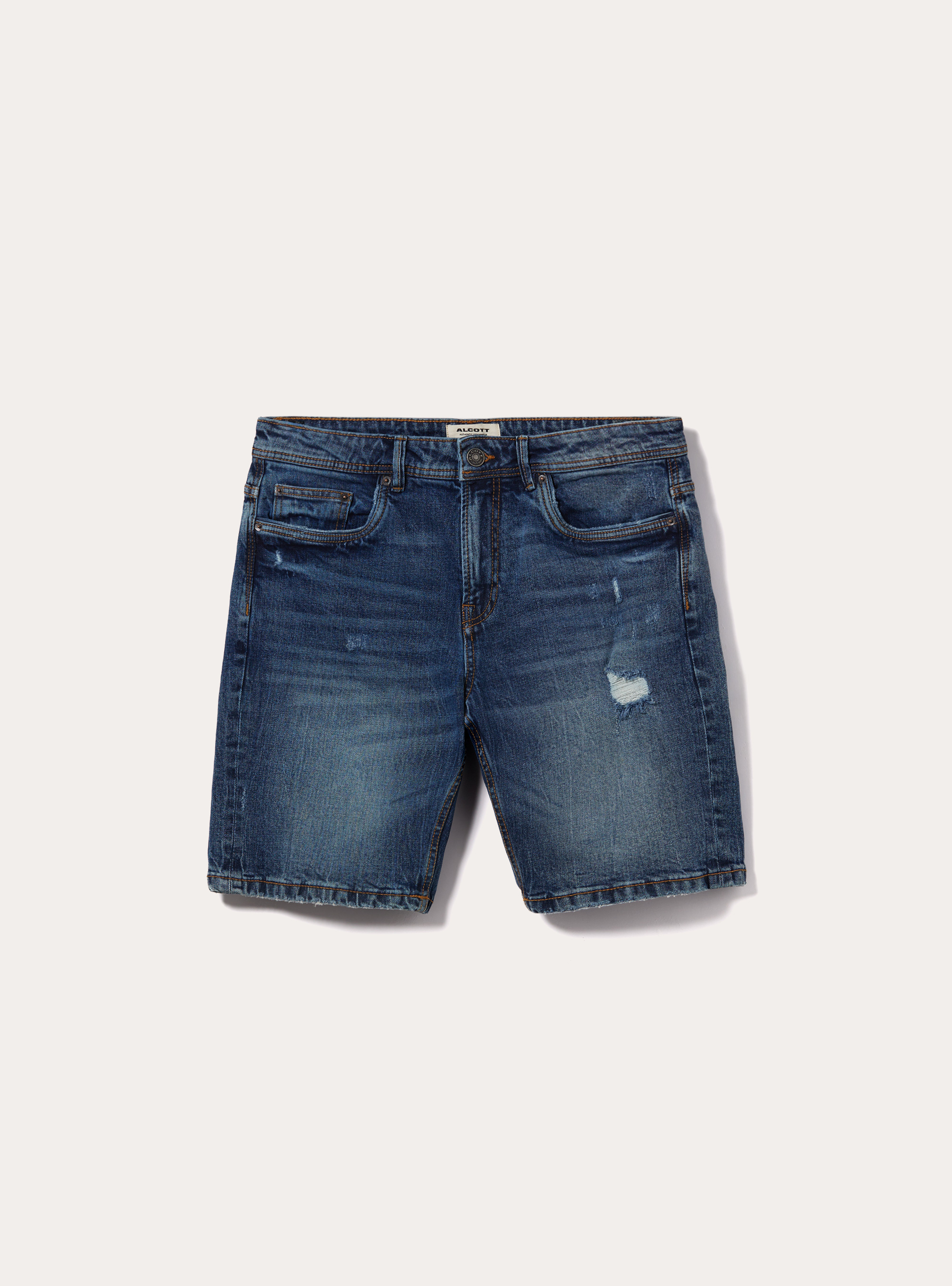 Stretch denim slim fit bermuda shorts with rips