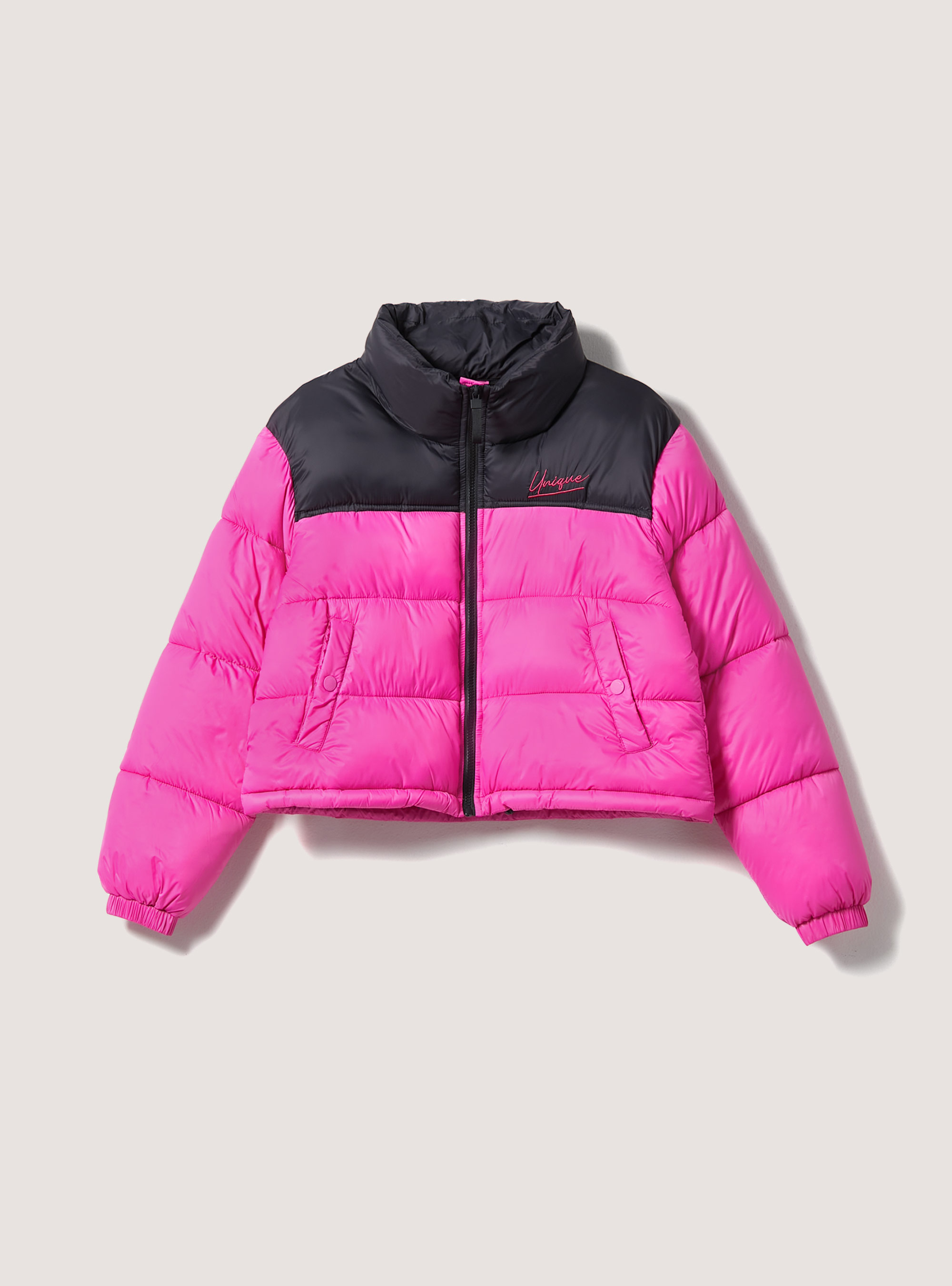 Cropped jacket in colour block with recycled padding, FX3 FUXIA LIGHT
