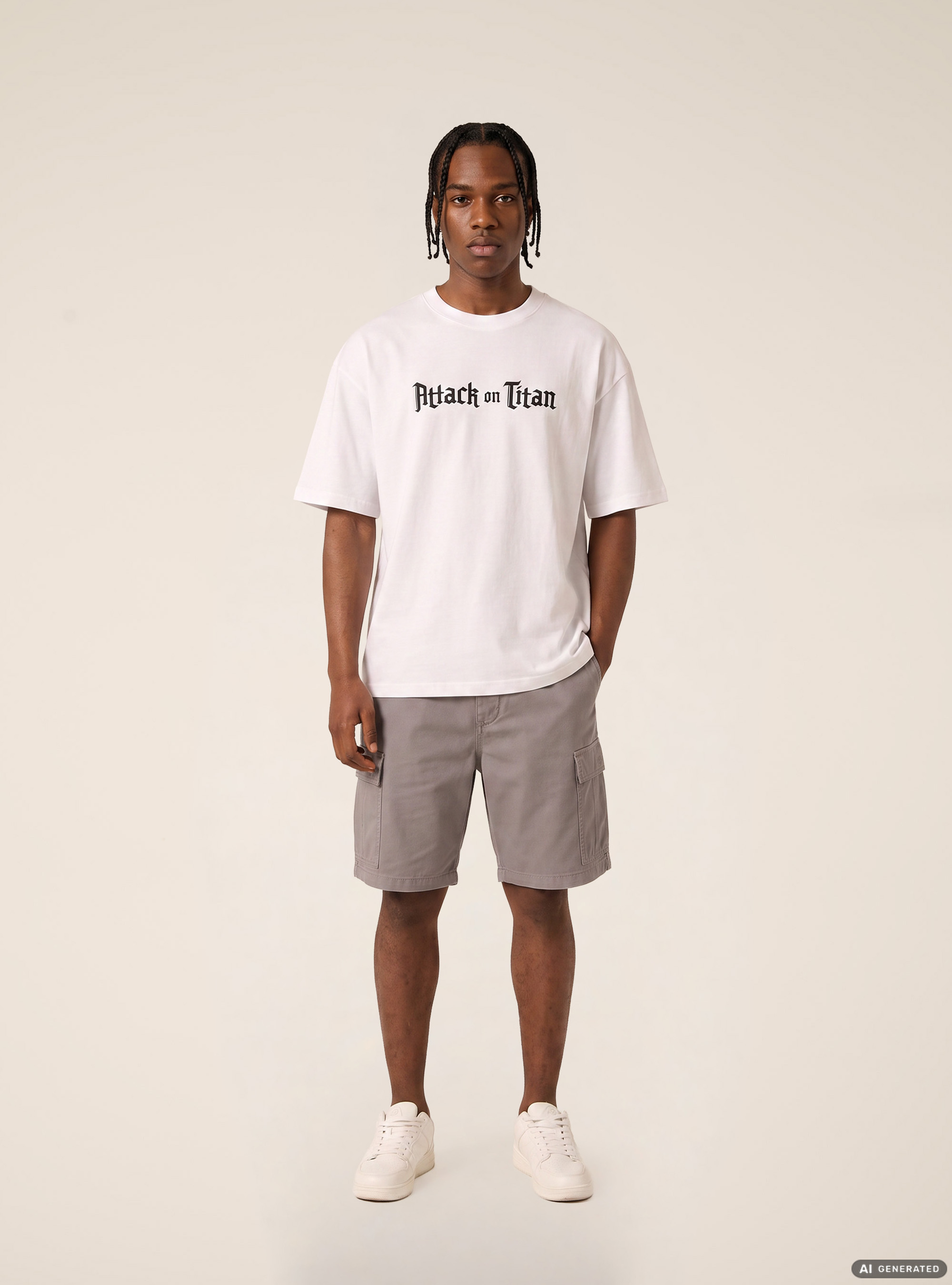 T-shirt attack on titan boxy fit, WH3 WHITE