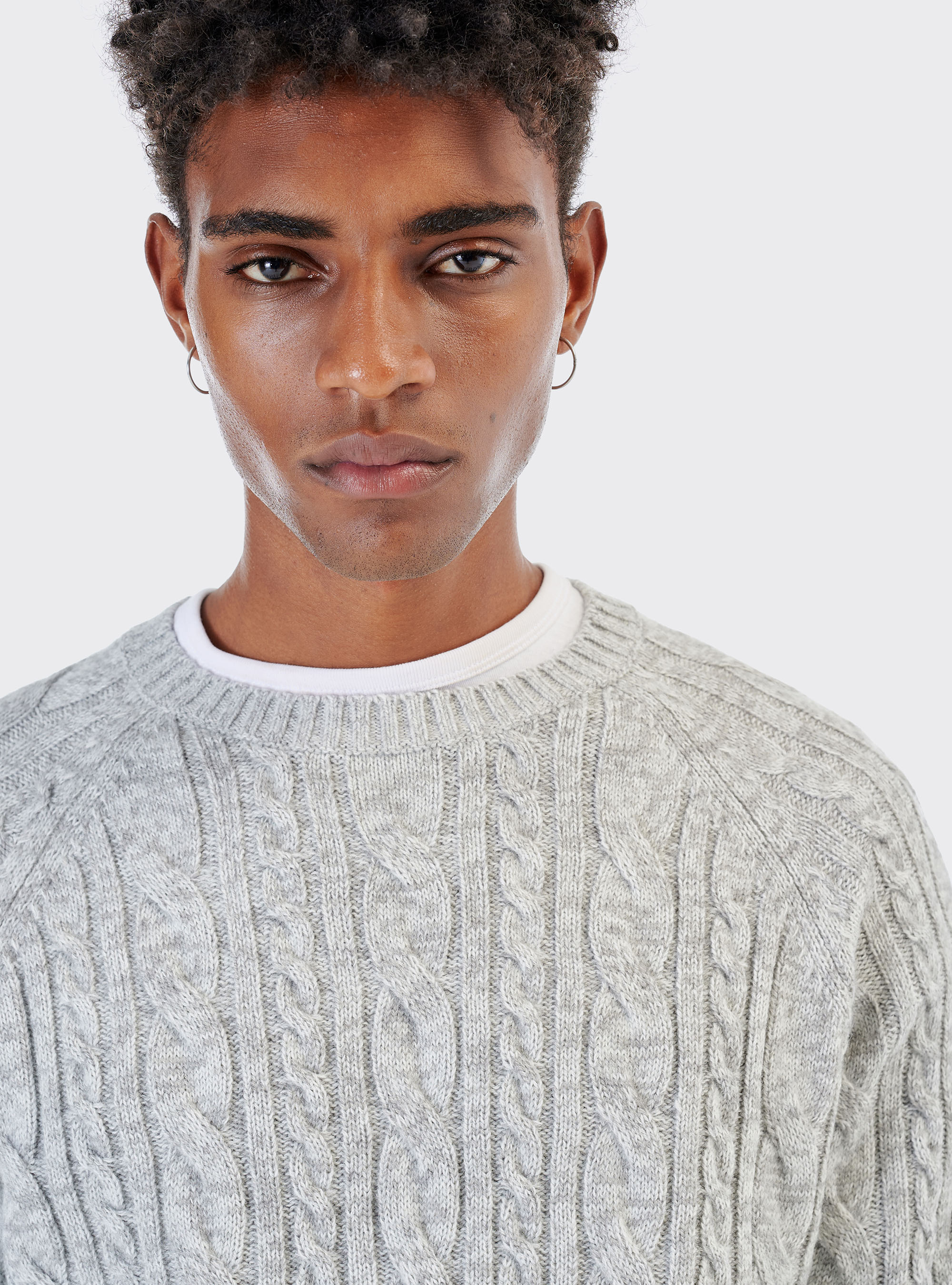 Pullover in misto lana con lavorazione a trecce, PERLA