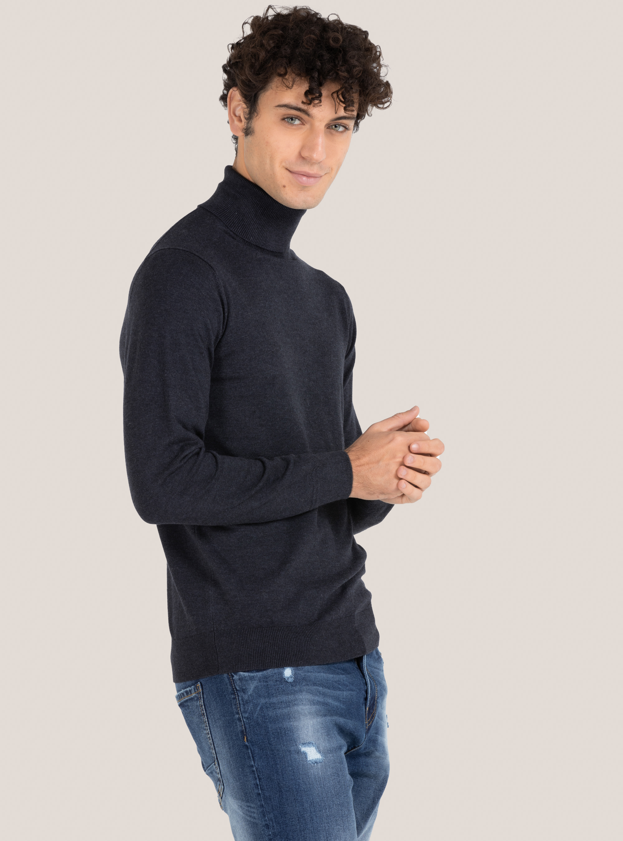 Basic-Rollkragenpullover, C0225 BLUE MELANGE