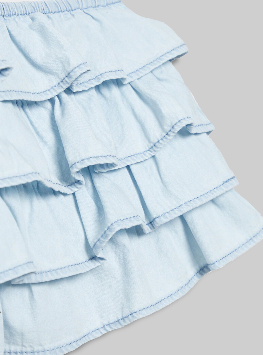 Cropped denim top with ruffle, D005 LIGHT BLUE
