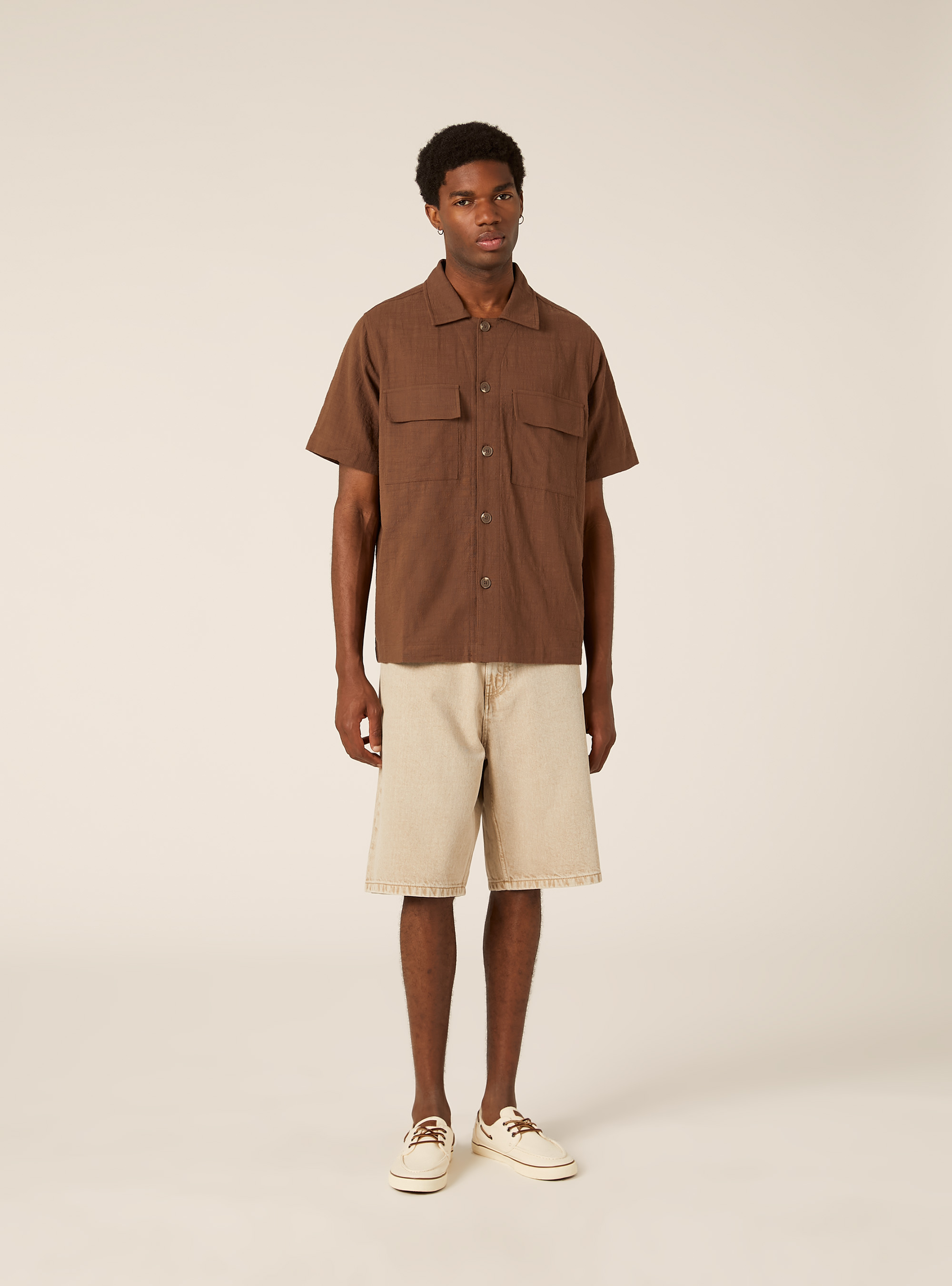 Chemise en coton &agrave; manches courtes, BR1 BROWN DARK