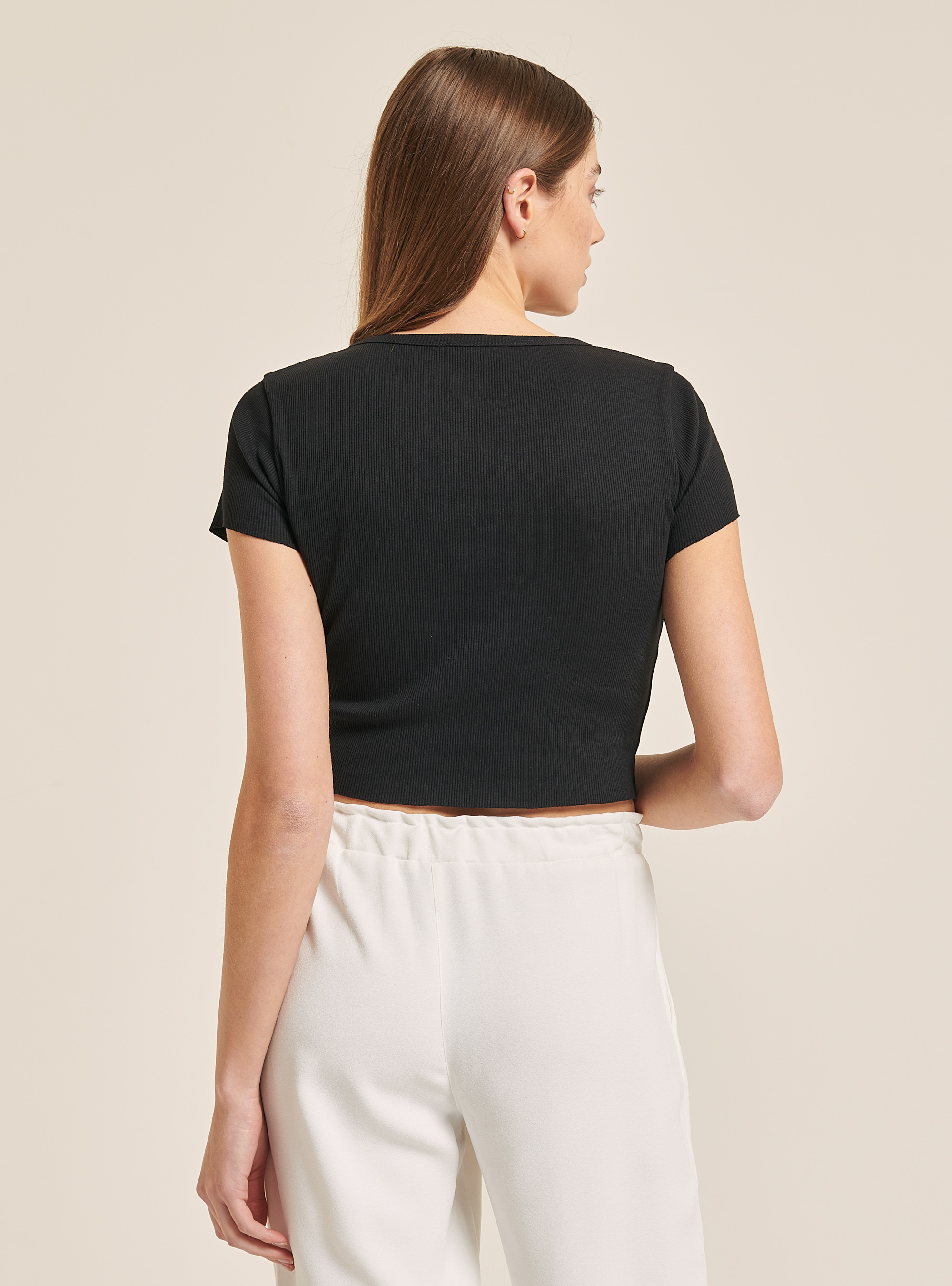 T-shirt court col en v, C101 BLACK