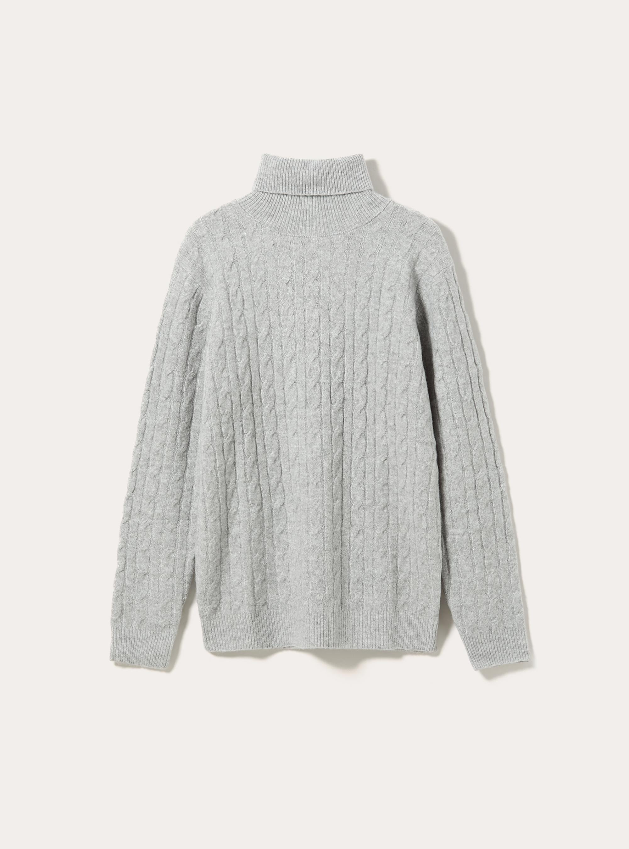High-neck pullover with cable knit, MGY2 GREY MEL MEDIUM