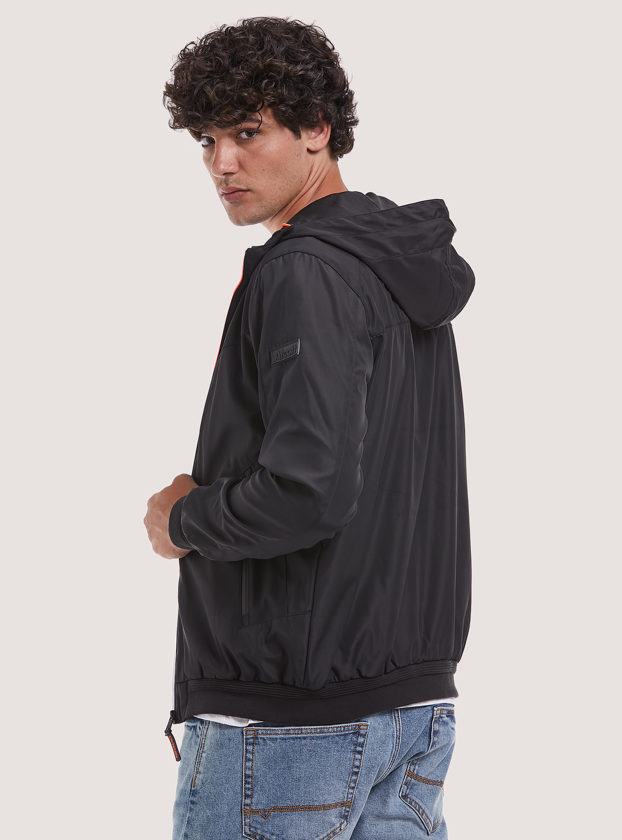 Windproof hooded bomber jacket, BK1 BLACK