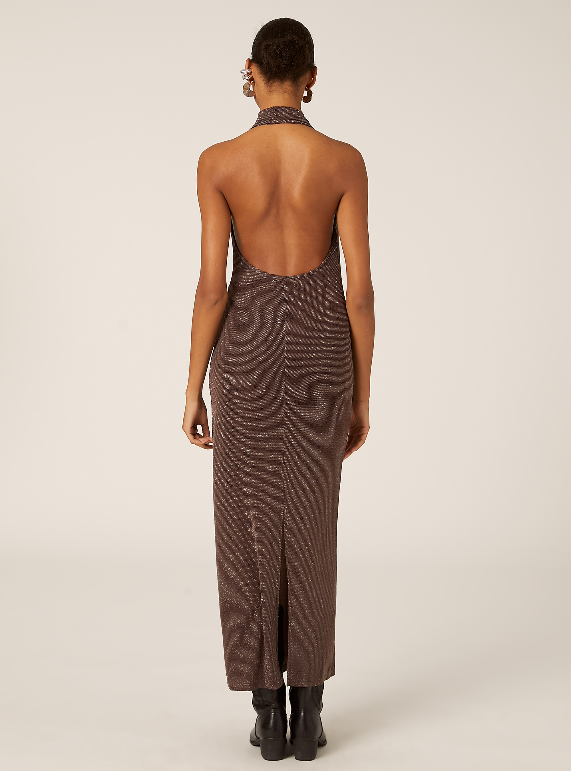 Halter dress with rhinestones, BR2 BROWN MEDIUM