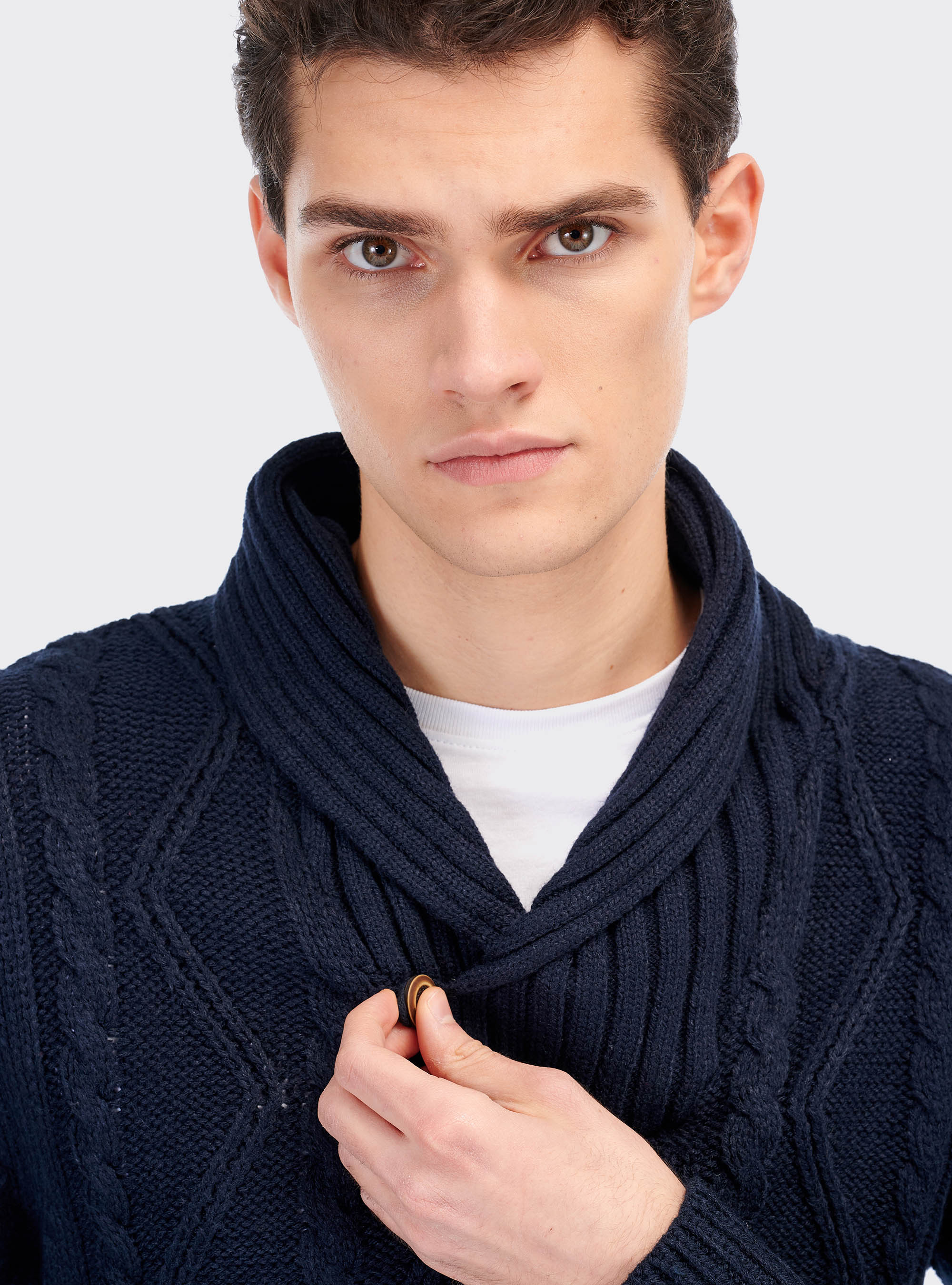 Shawl collar pullover, C210 BLUE NAVY
