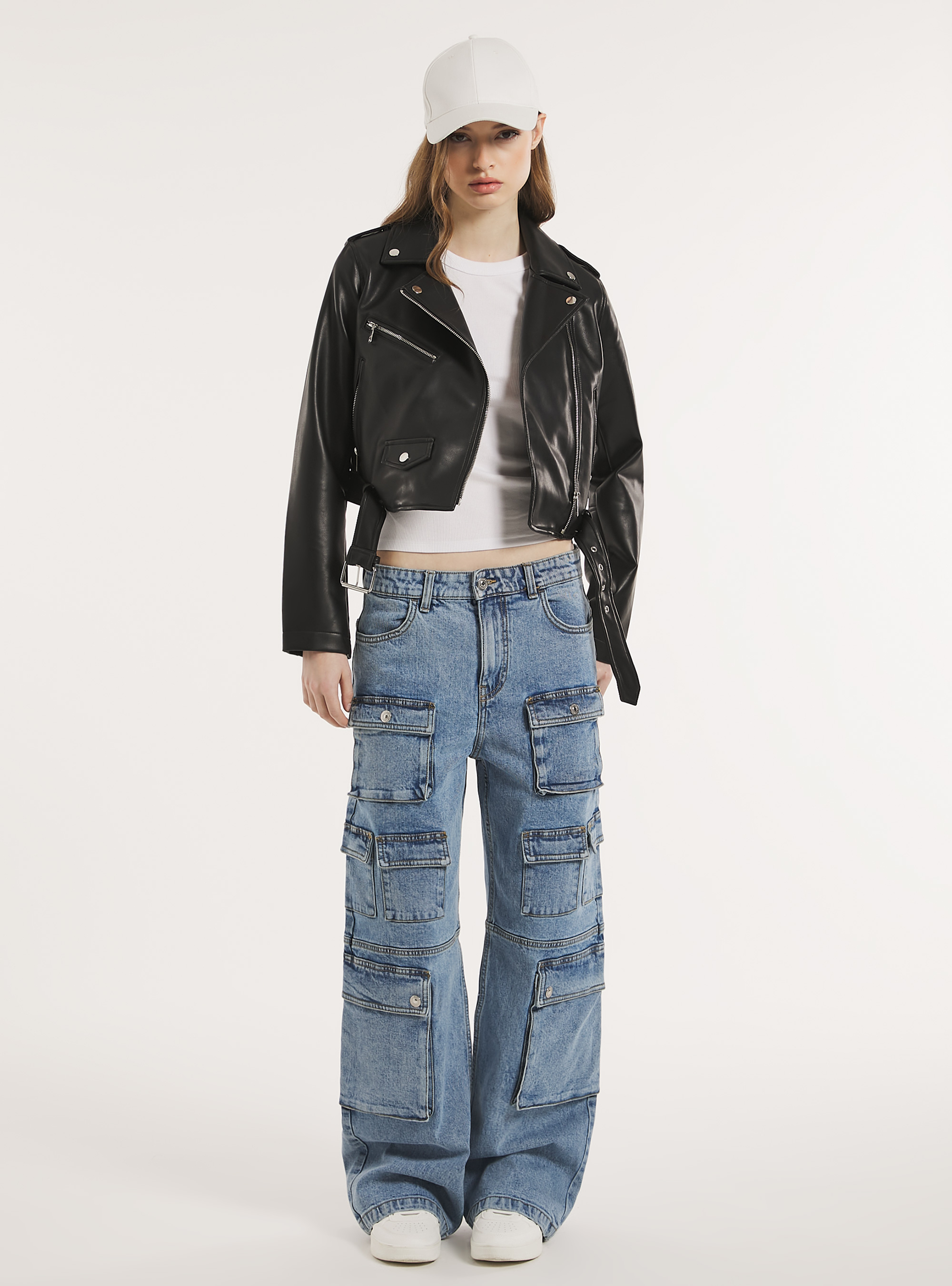 Leather-effect biker jacket, BK1 BLACK