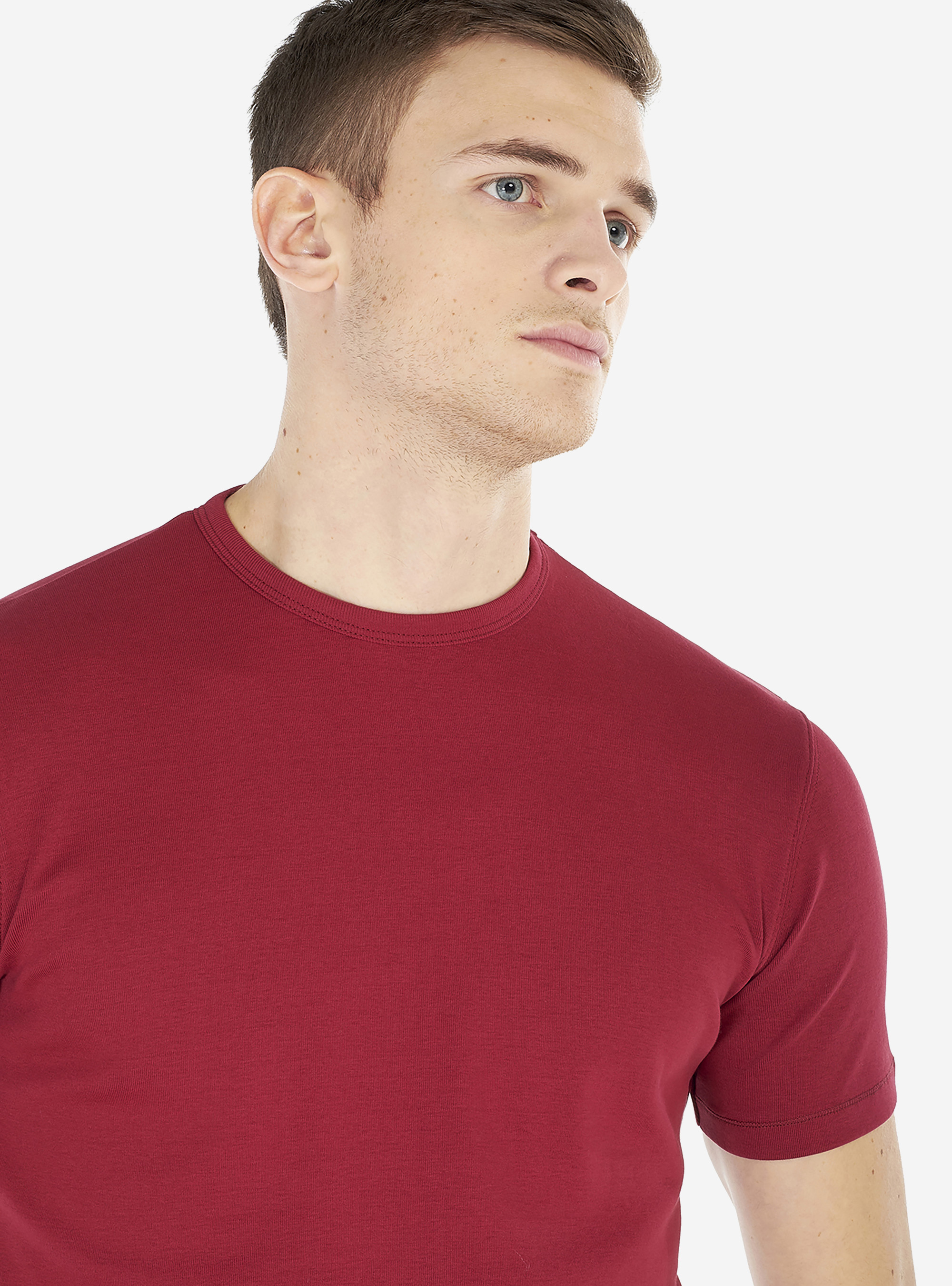 Elastic cotton comfort-stretch round neck t-shirt., BORDEAUX