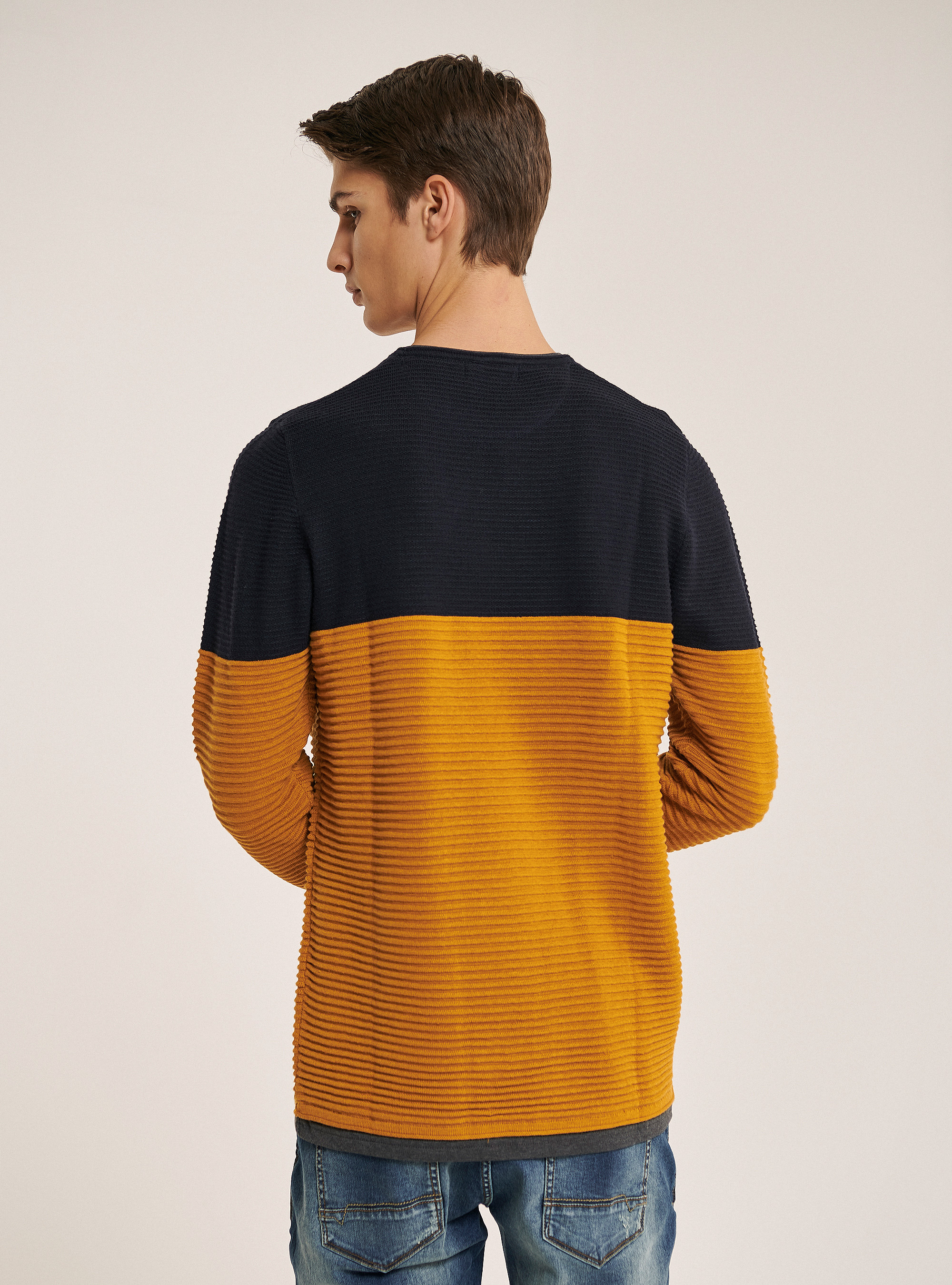 Rolling neck pullover with t-shirt details, BLUE NAVY