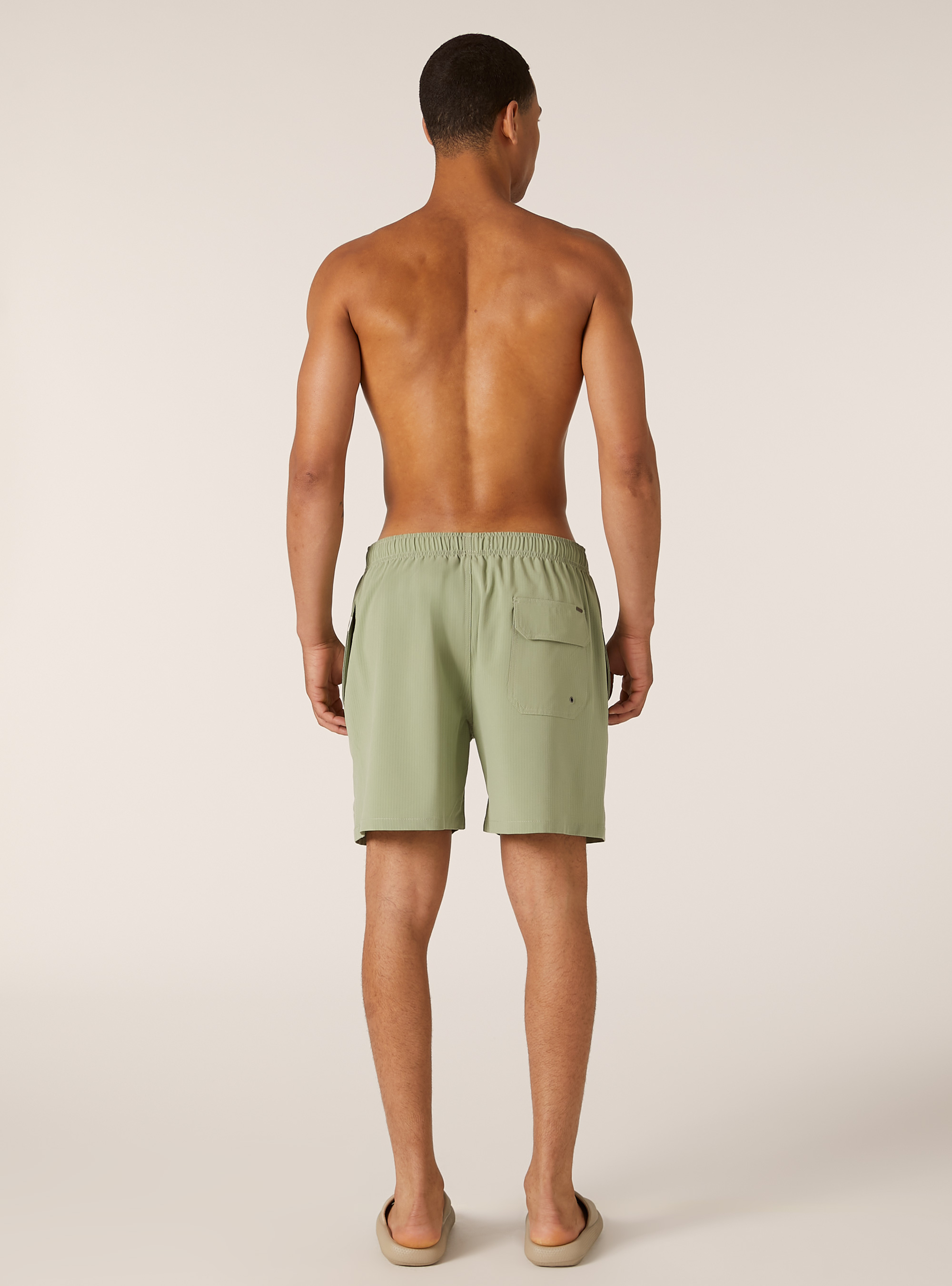 Plain-coloured seersucker swimming costume, SG2 SAGE MEDIUM