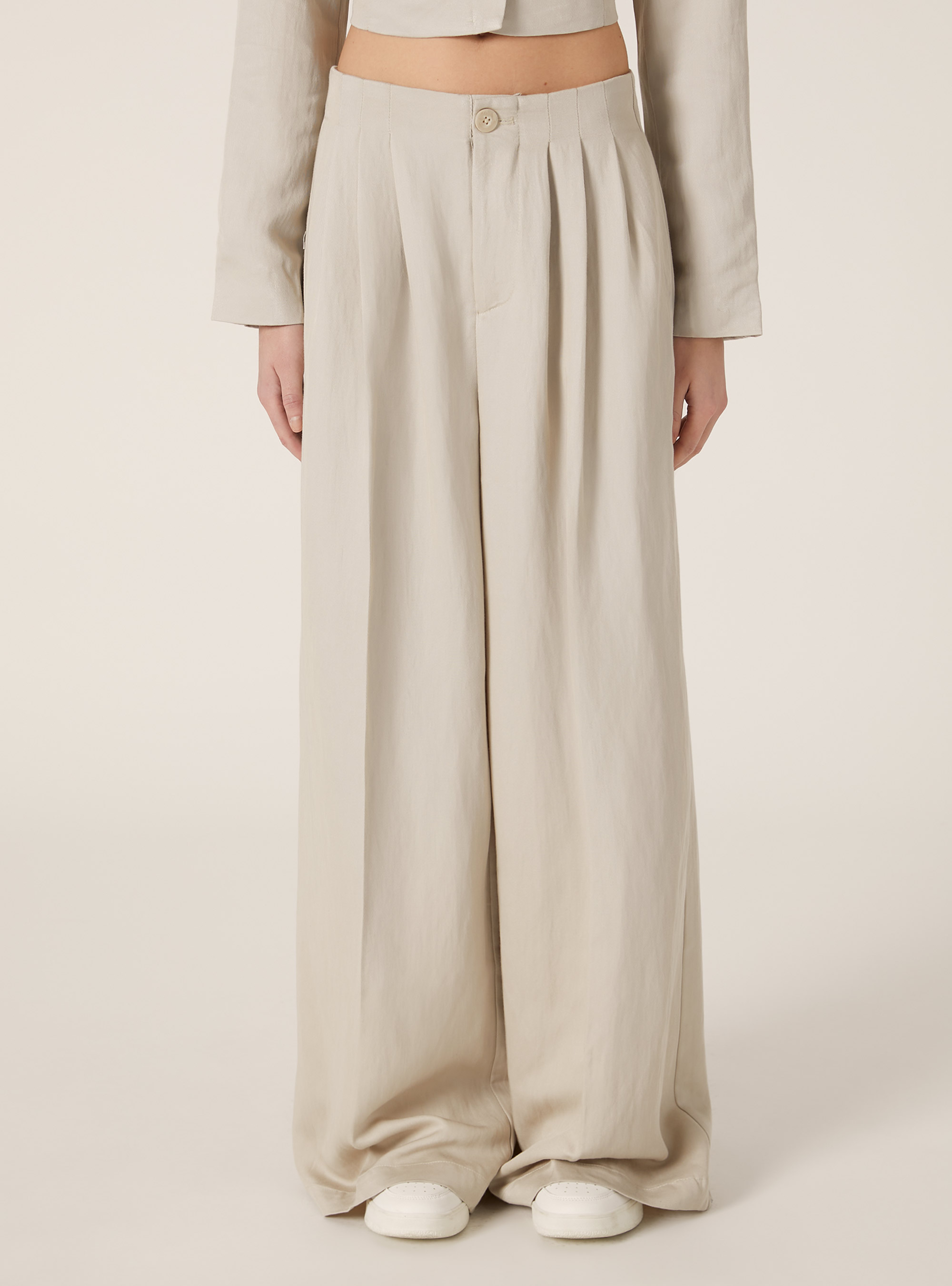 Pantaloni wide leg con pence, BG2 BEIGE MEDIUM