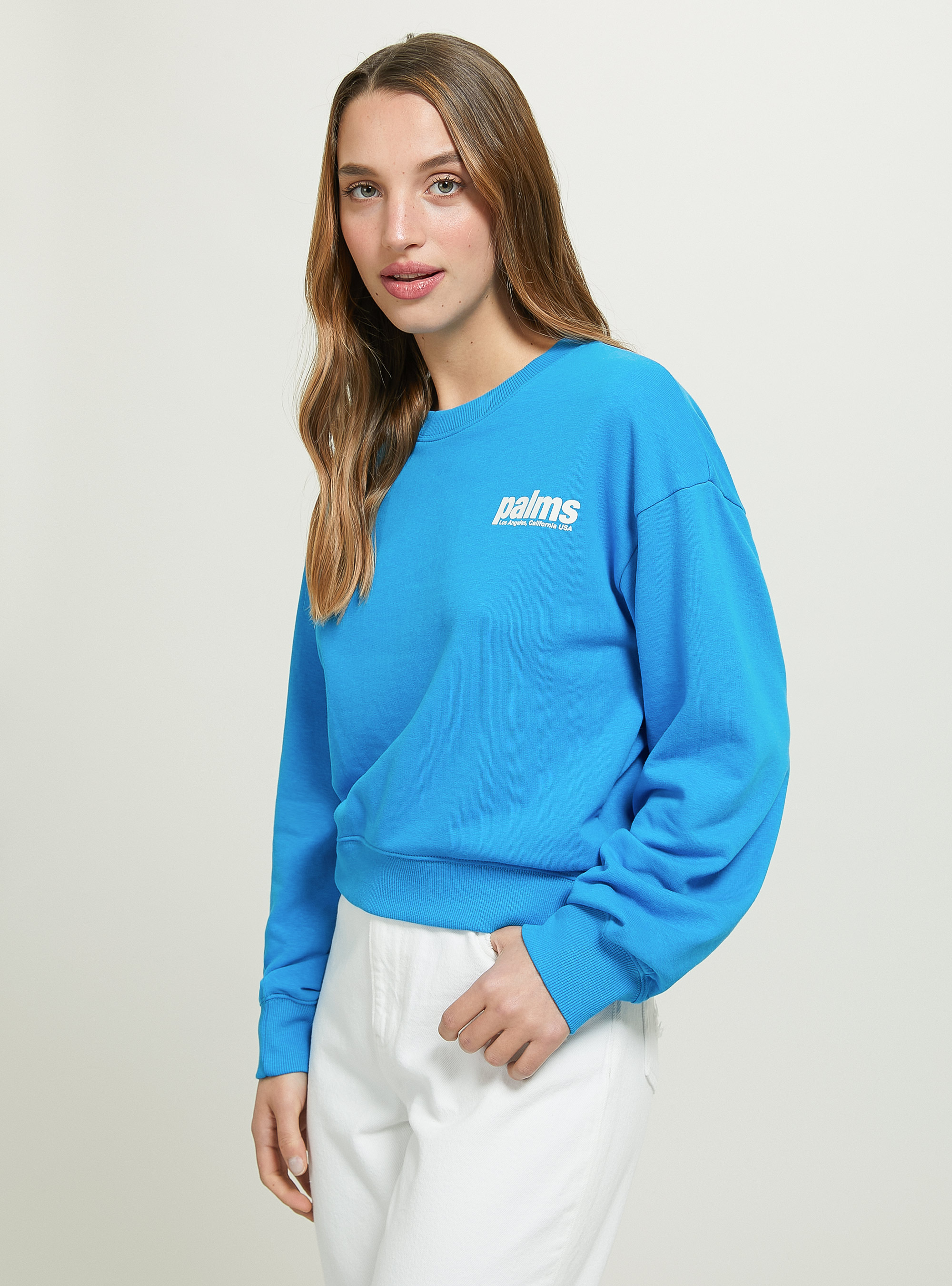 Cropped sweatshirt with lettering print, AZ2 AZZURRE MEDIUM