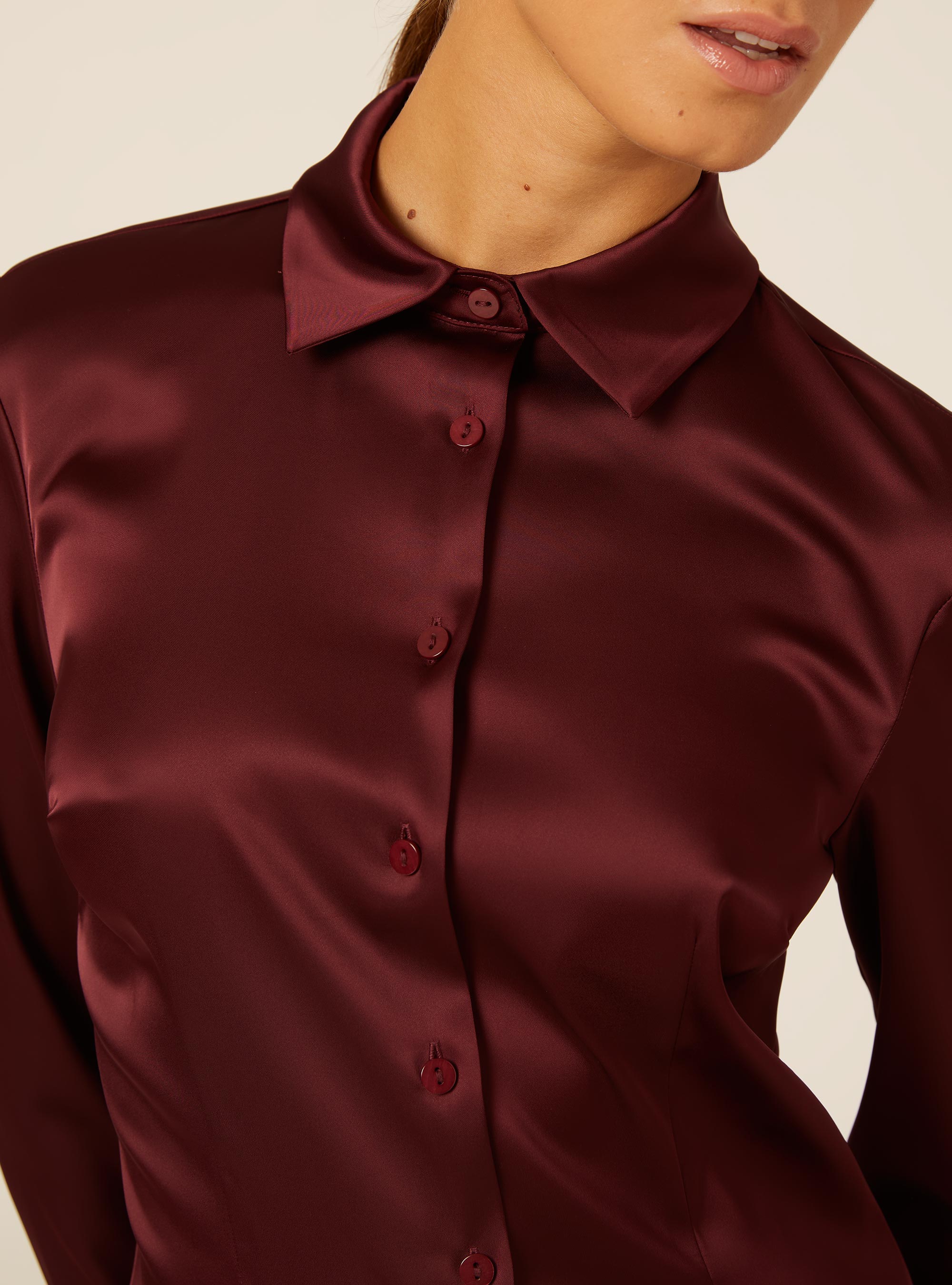 Long sleeve satin shirt, BO1 BORDEAUX DARK