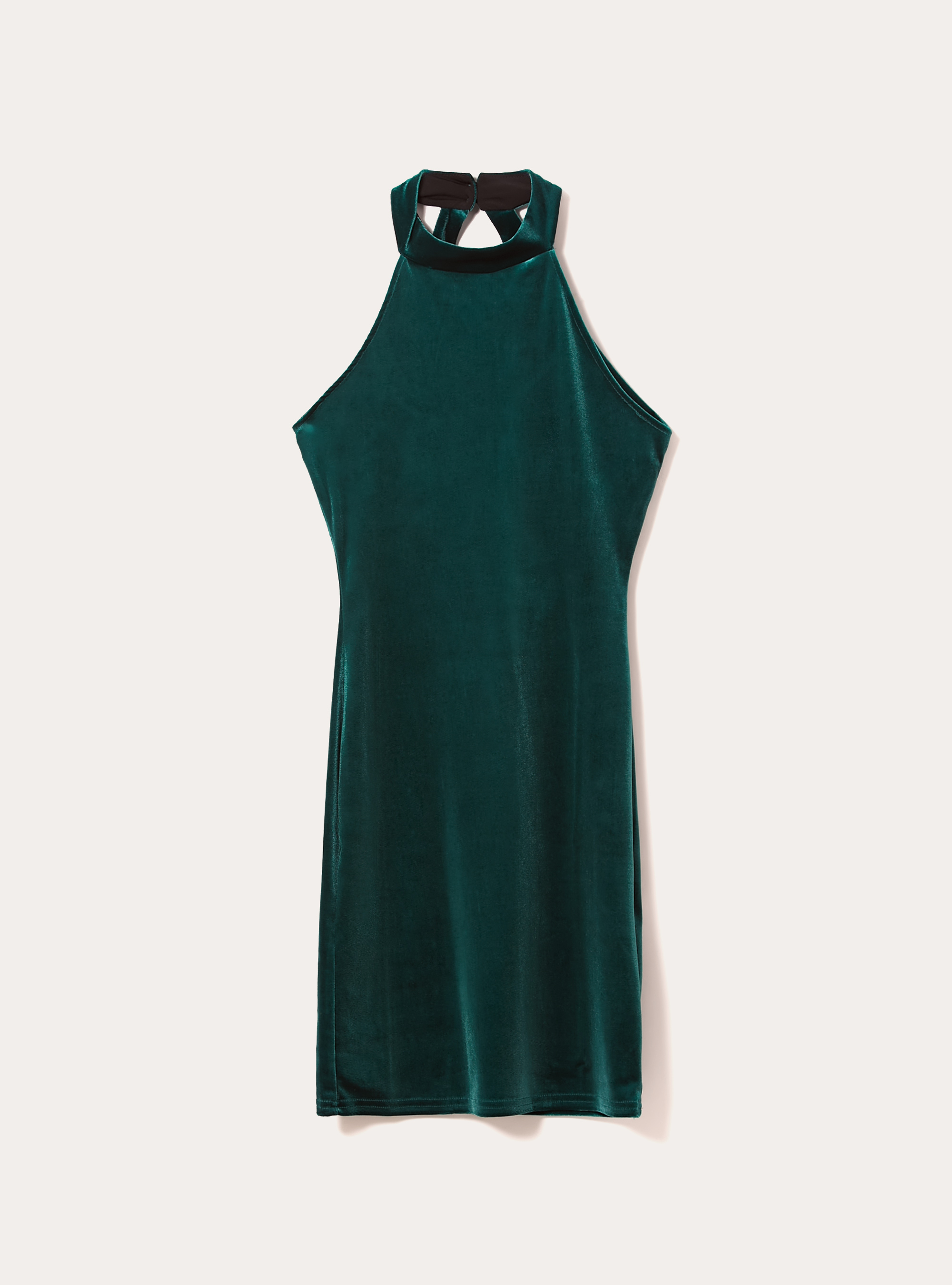 Vestito scollo halter in velluto, GN1 GREEN DARK