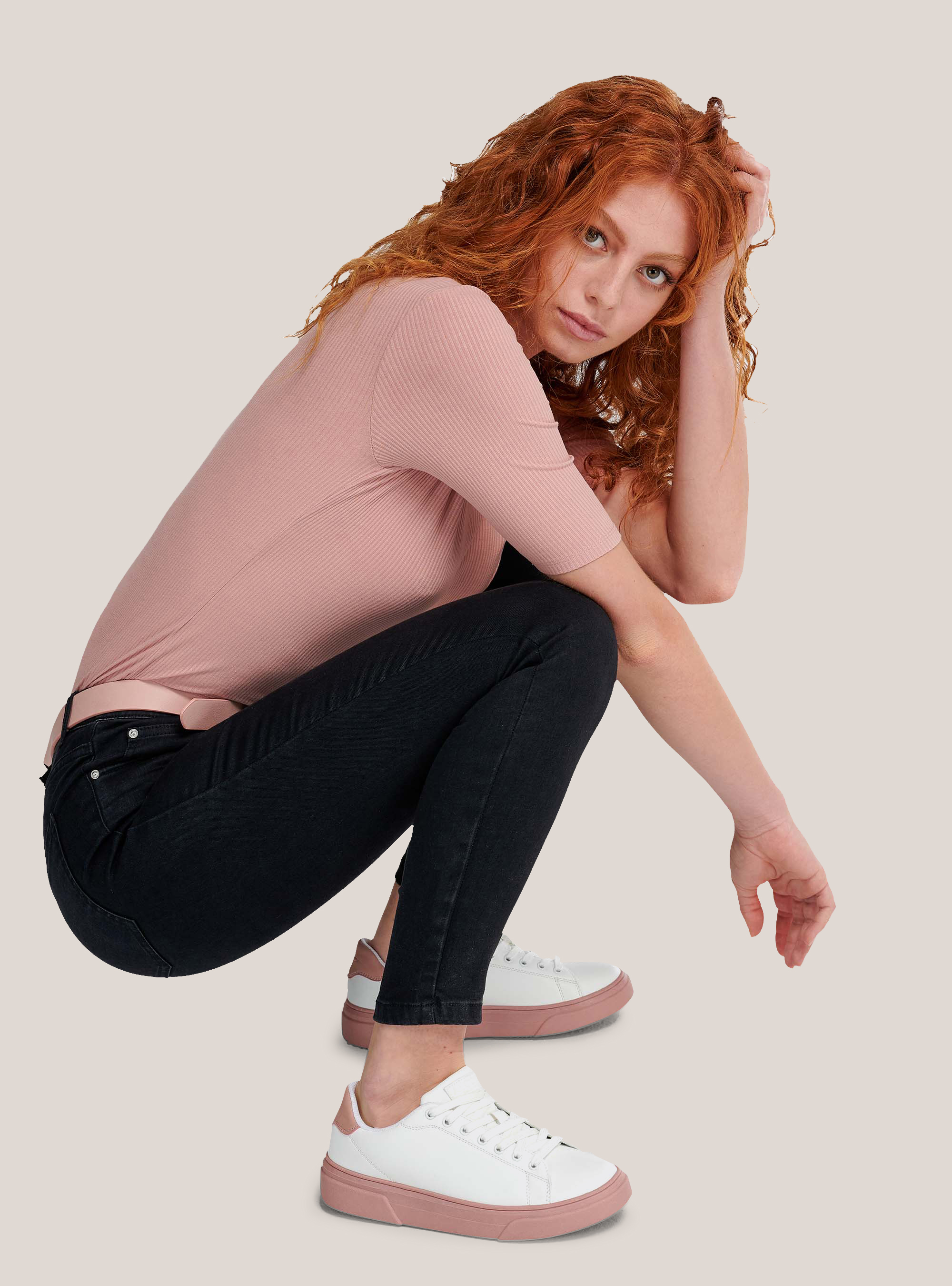 Sneakers con plateau, WHITE/PINK B059