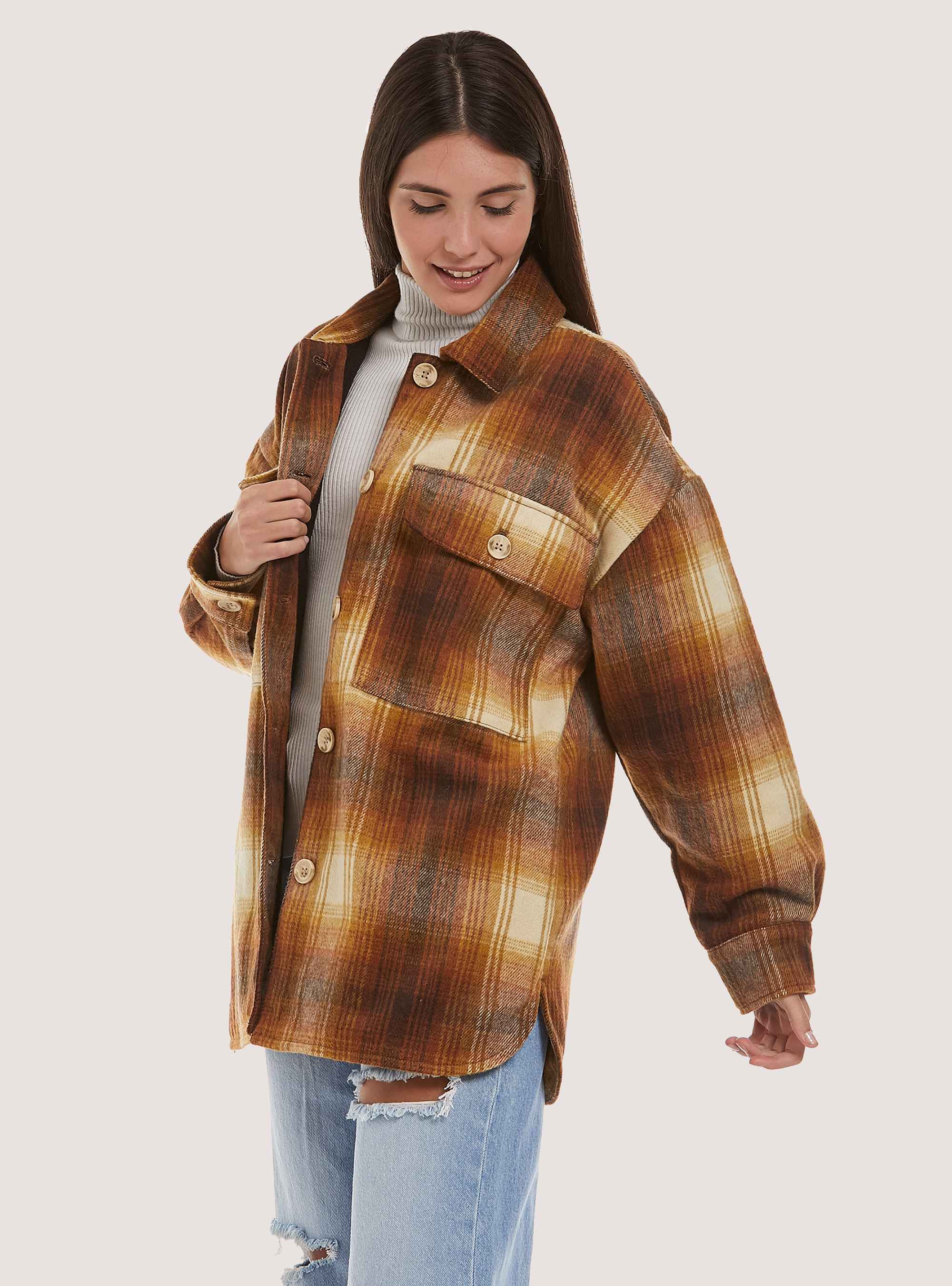 Giacca camicia a quadri, BG2 BEIGE MEDIUM