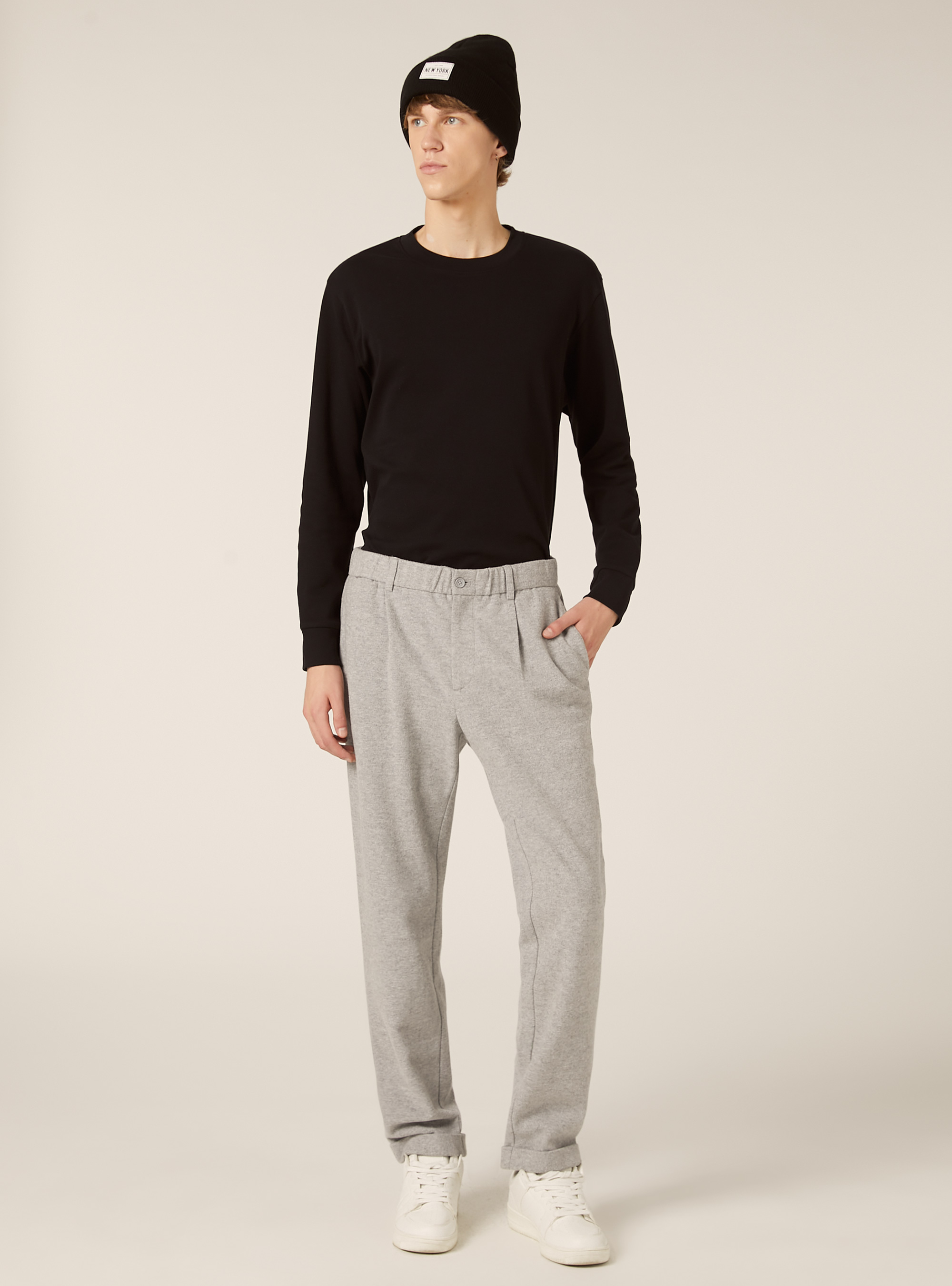 Pantalones con pinzas Efecto franela, MGY3 GREY MEL LIGHT