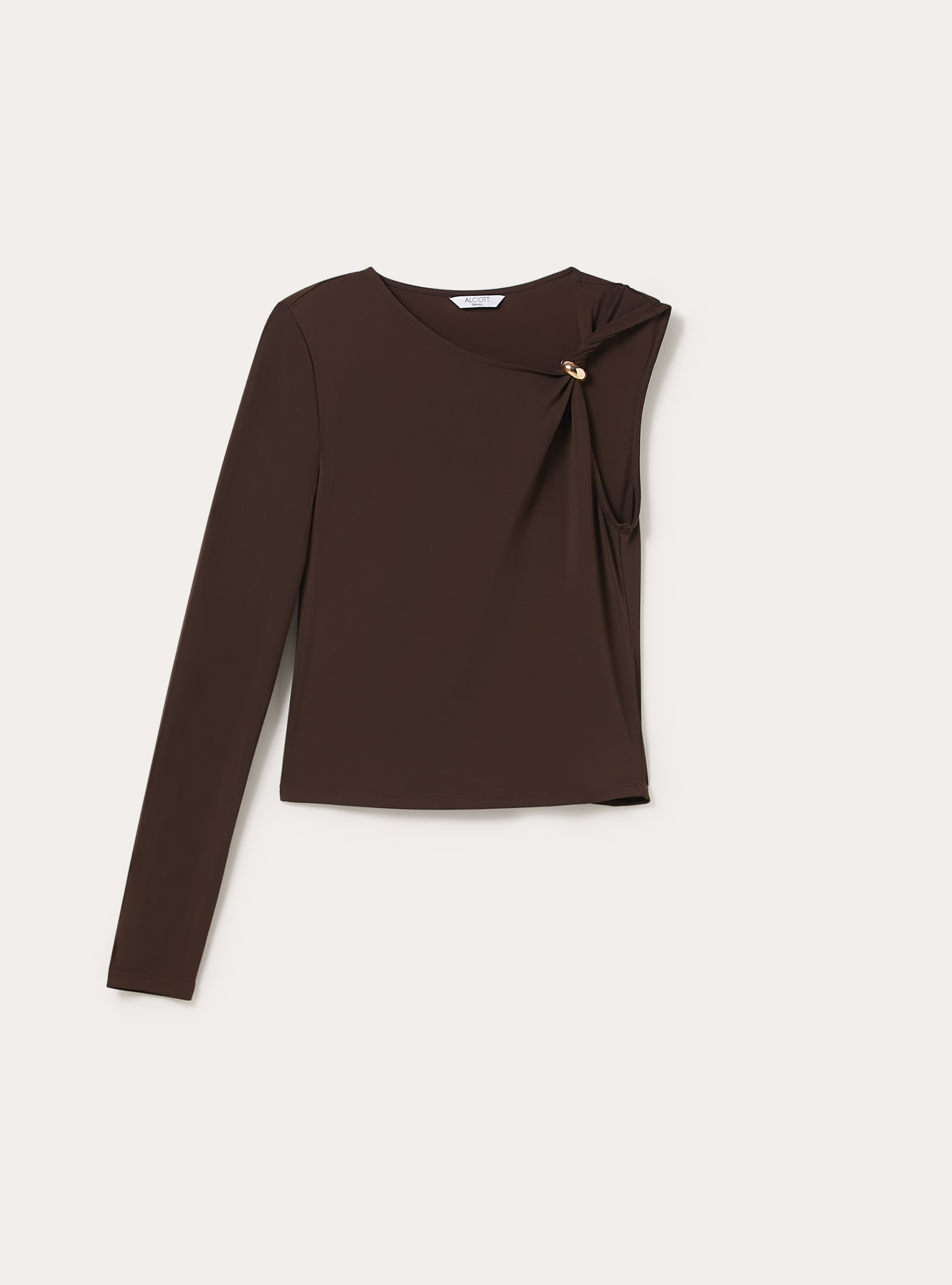 T-shirt monospalla con dettaglio, BR2 BROWN MEDIUM