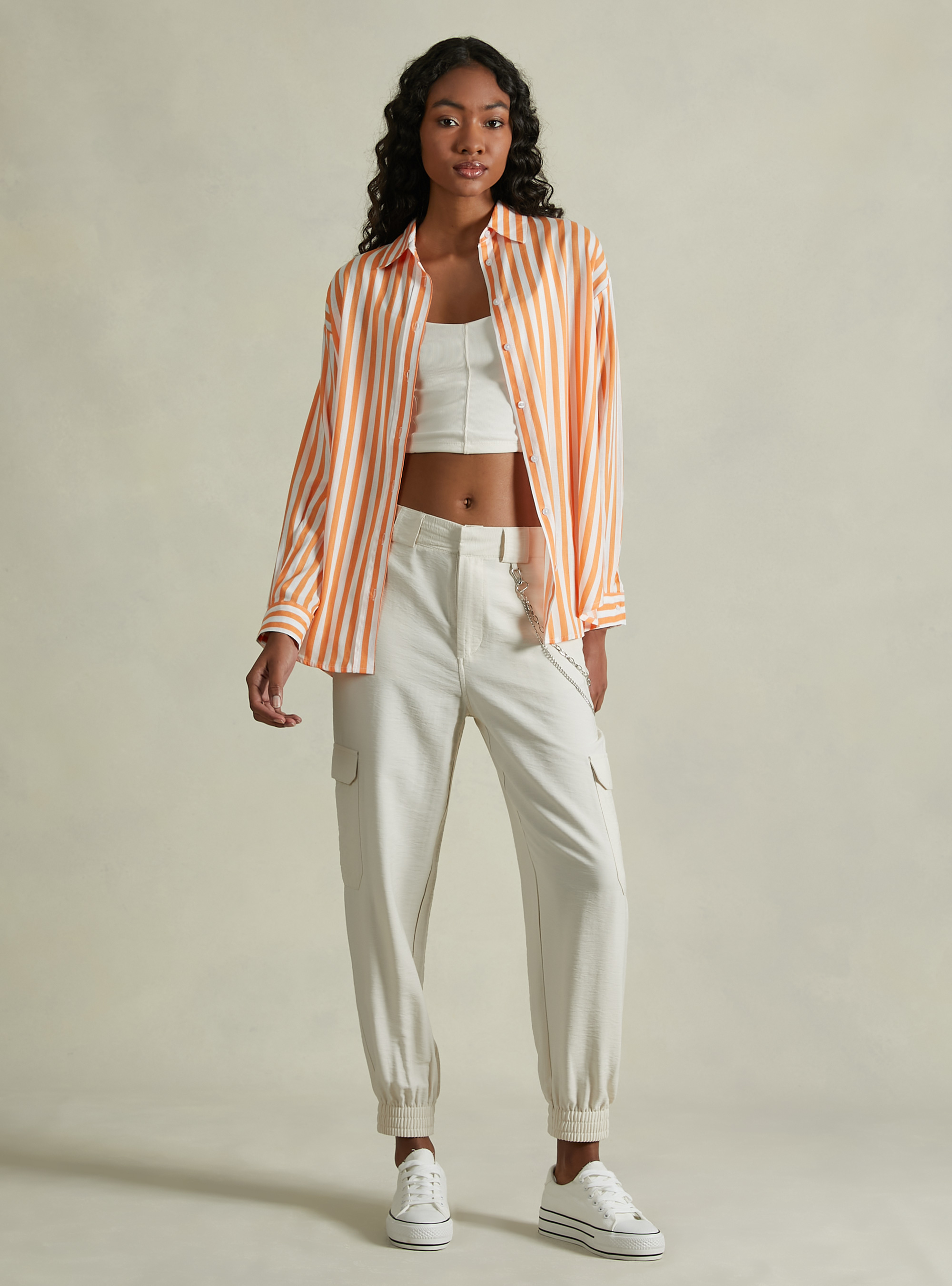 Linen blend striped shirt, OR3 ORANGE LIGHT