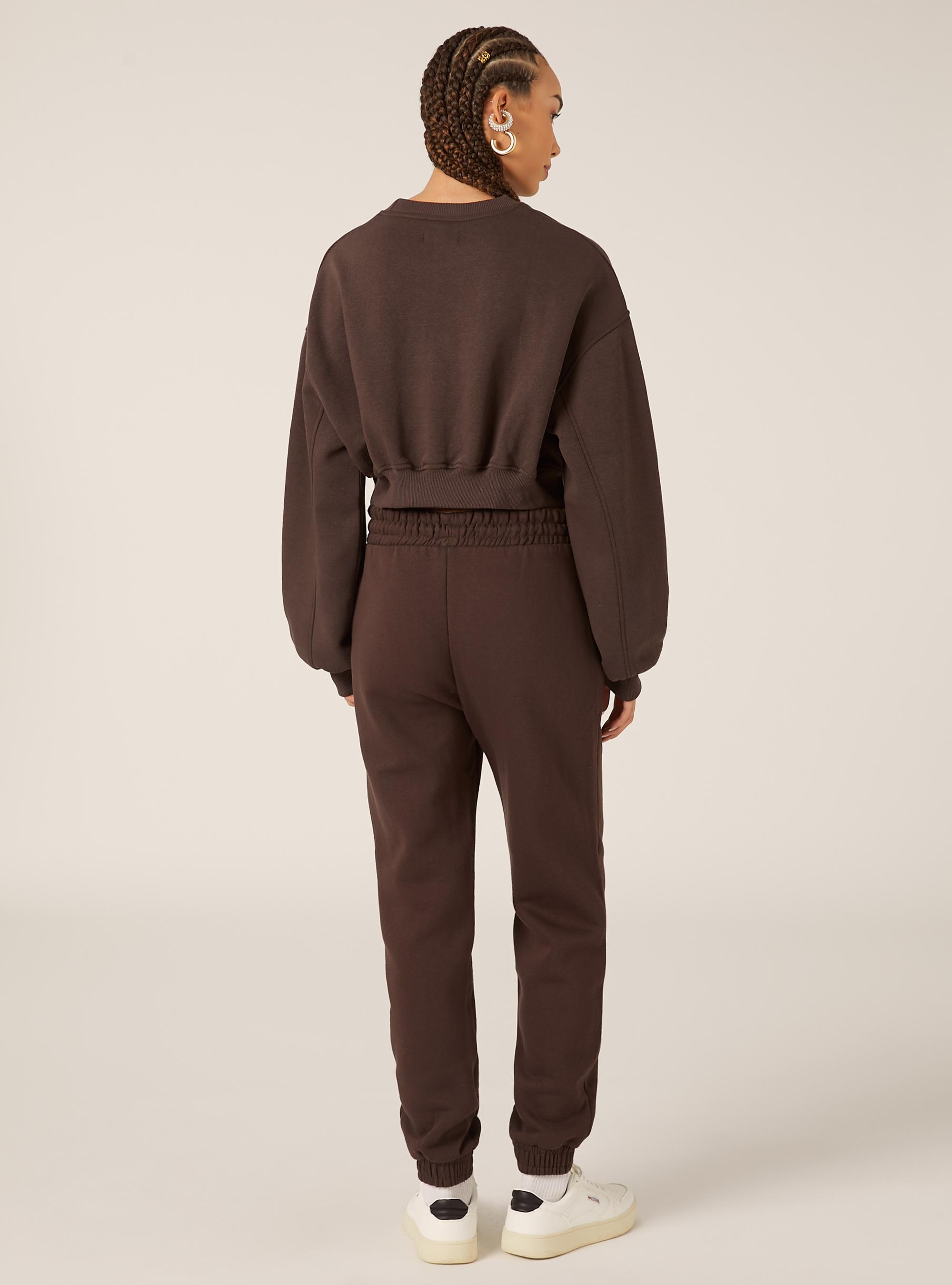 Felpa girocollo in cotone crop, BR1 BROWN DARK