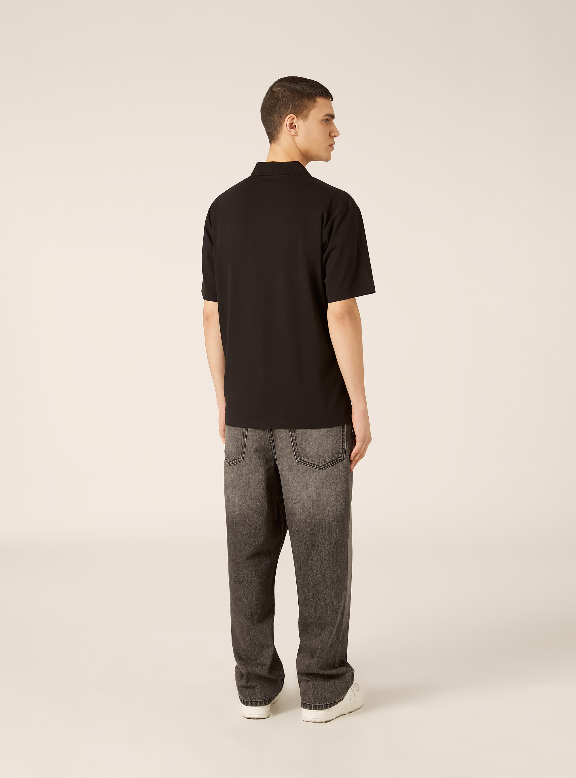 Polo mezza placchetta in jersey elasticizzato, BK1 BLACK