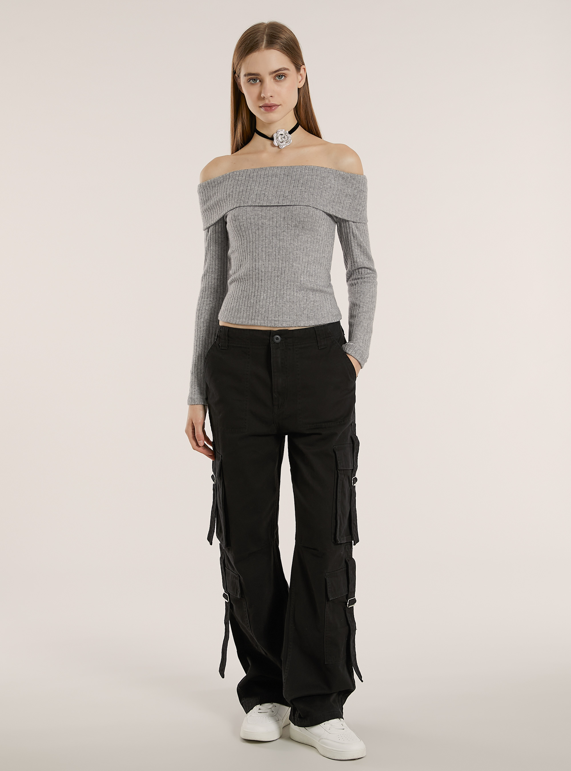 Maglietta con spalle scoperte, MGY2 GREY MEL MEDIUM