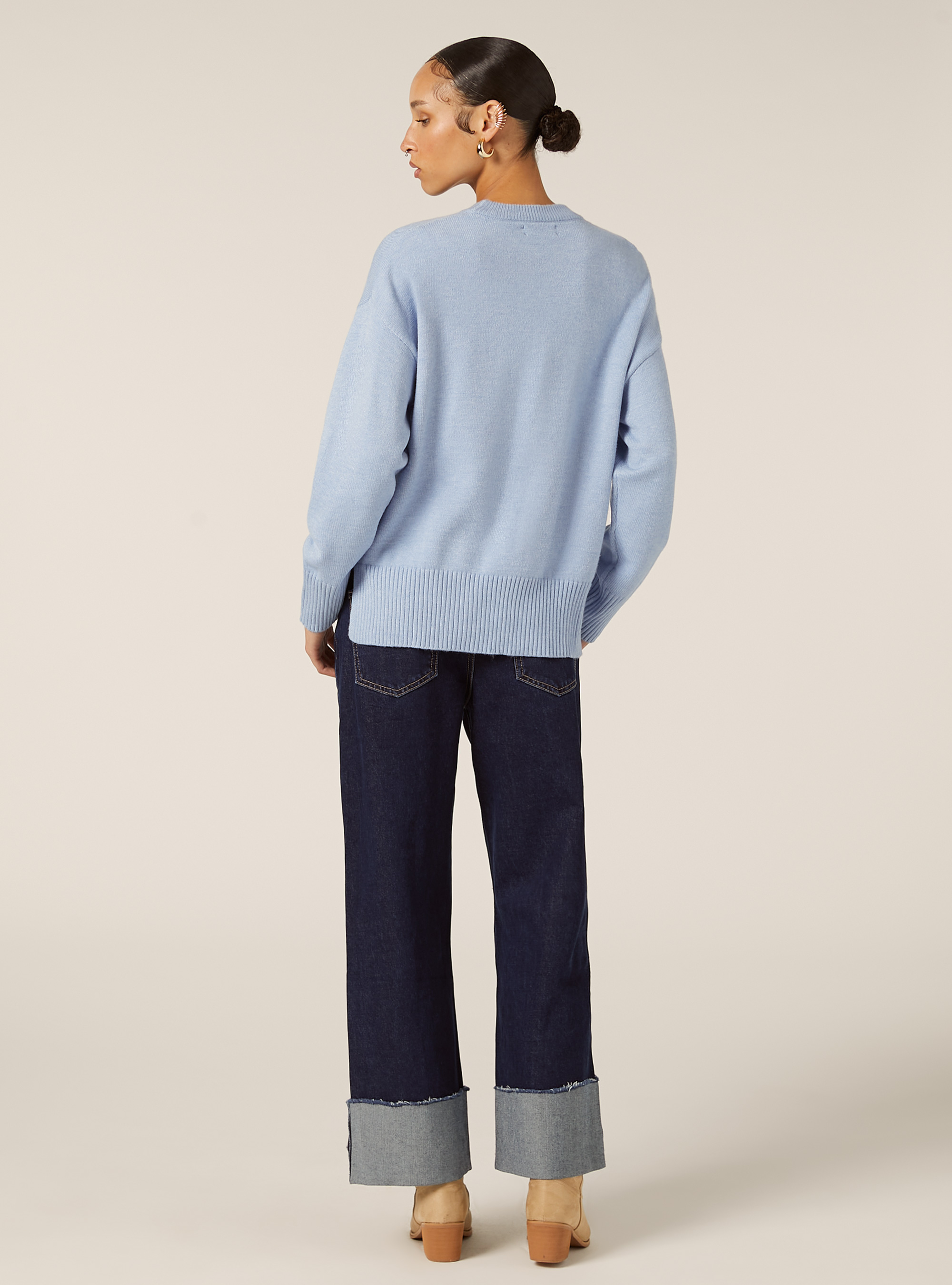 Maglia girocollo basic, MAZ2 AZURE MEL MEDIUM