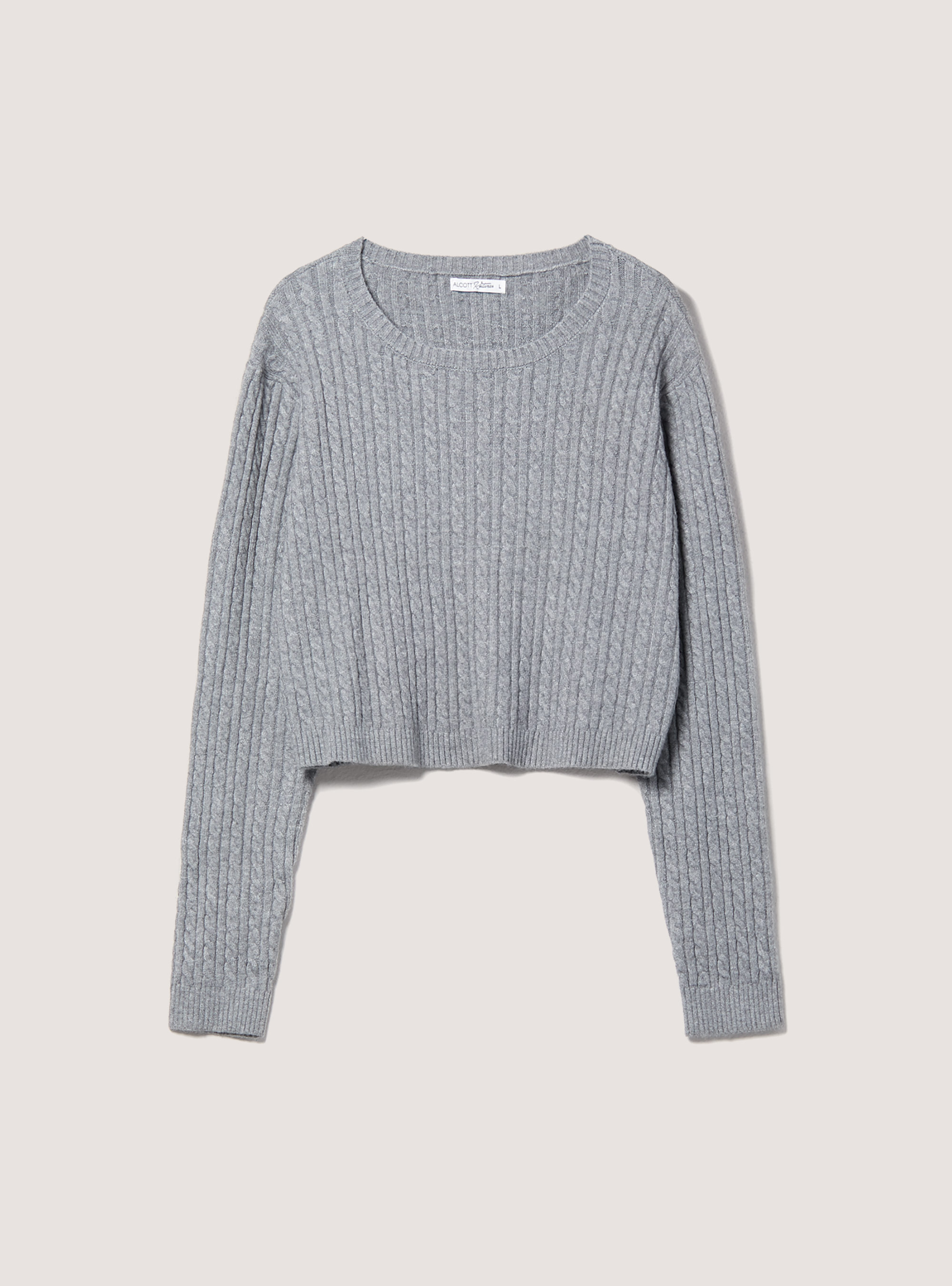 Suéter recortado con trenzas de tacto suave, GRIS MELANGE