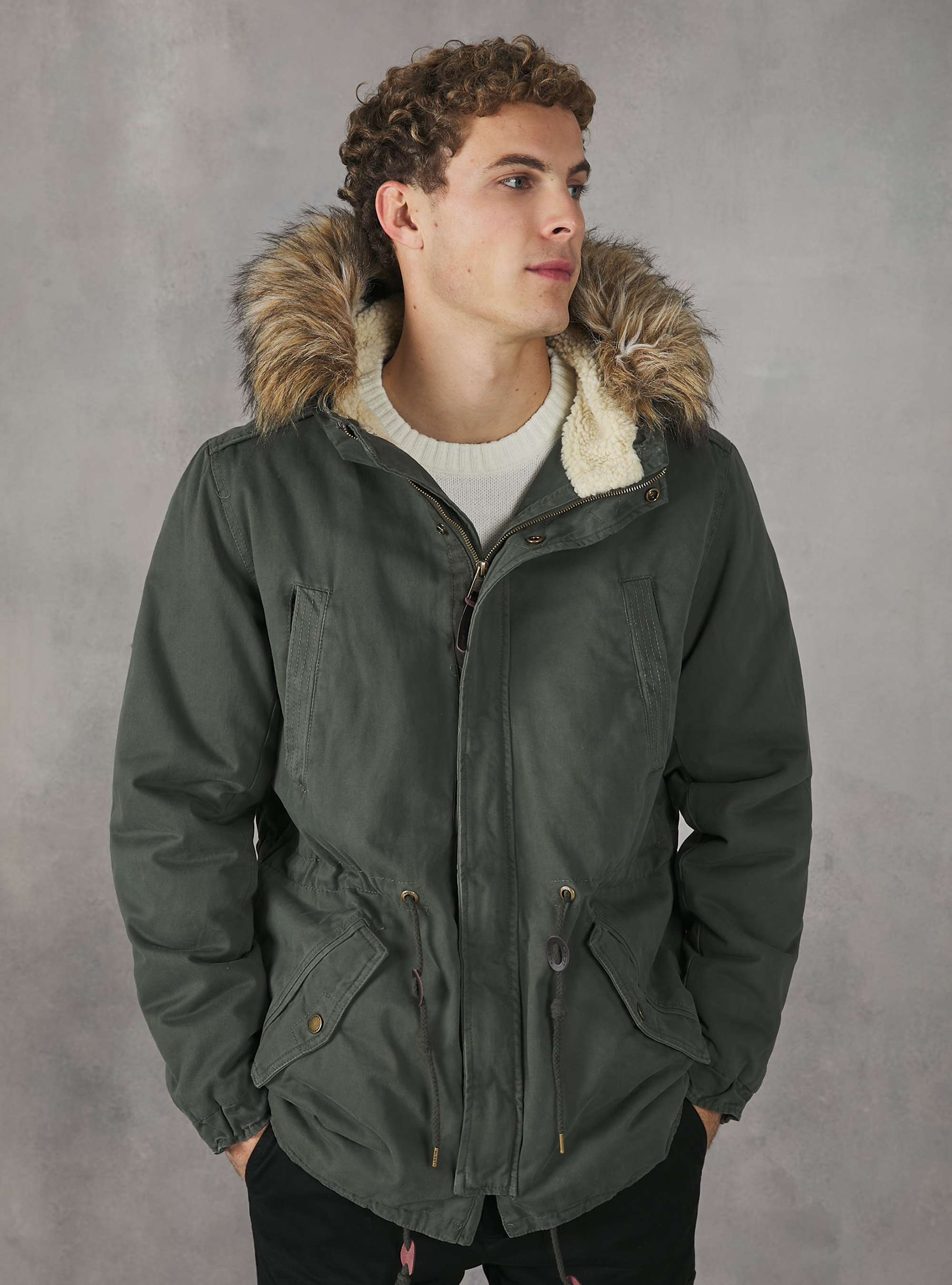Parka con agnellato, KAKI