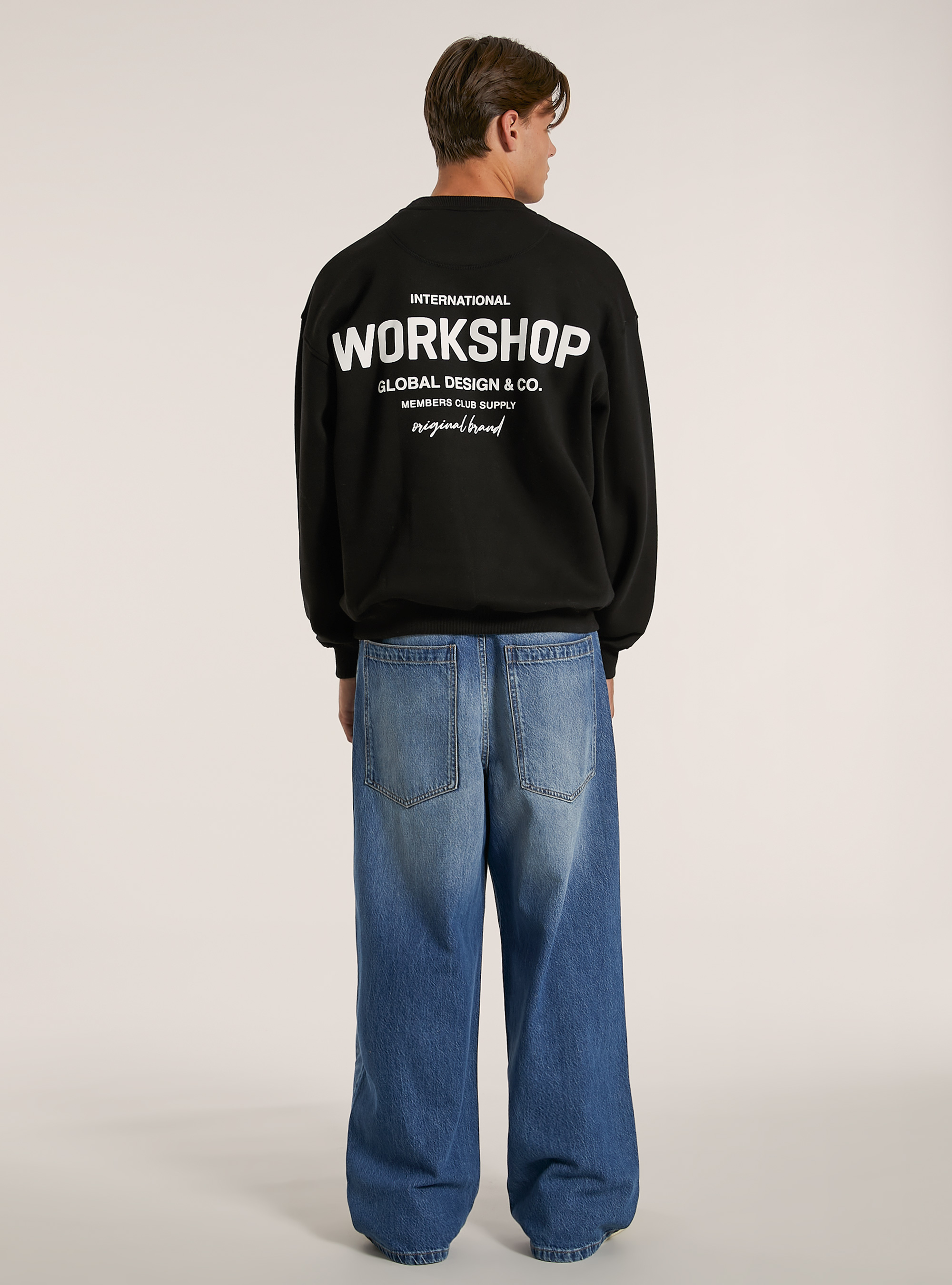 Boxy fit sweatshirt with Workshop print, BK1 BLACK