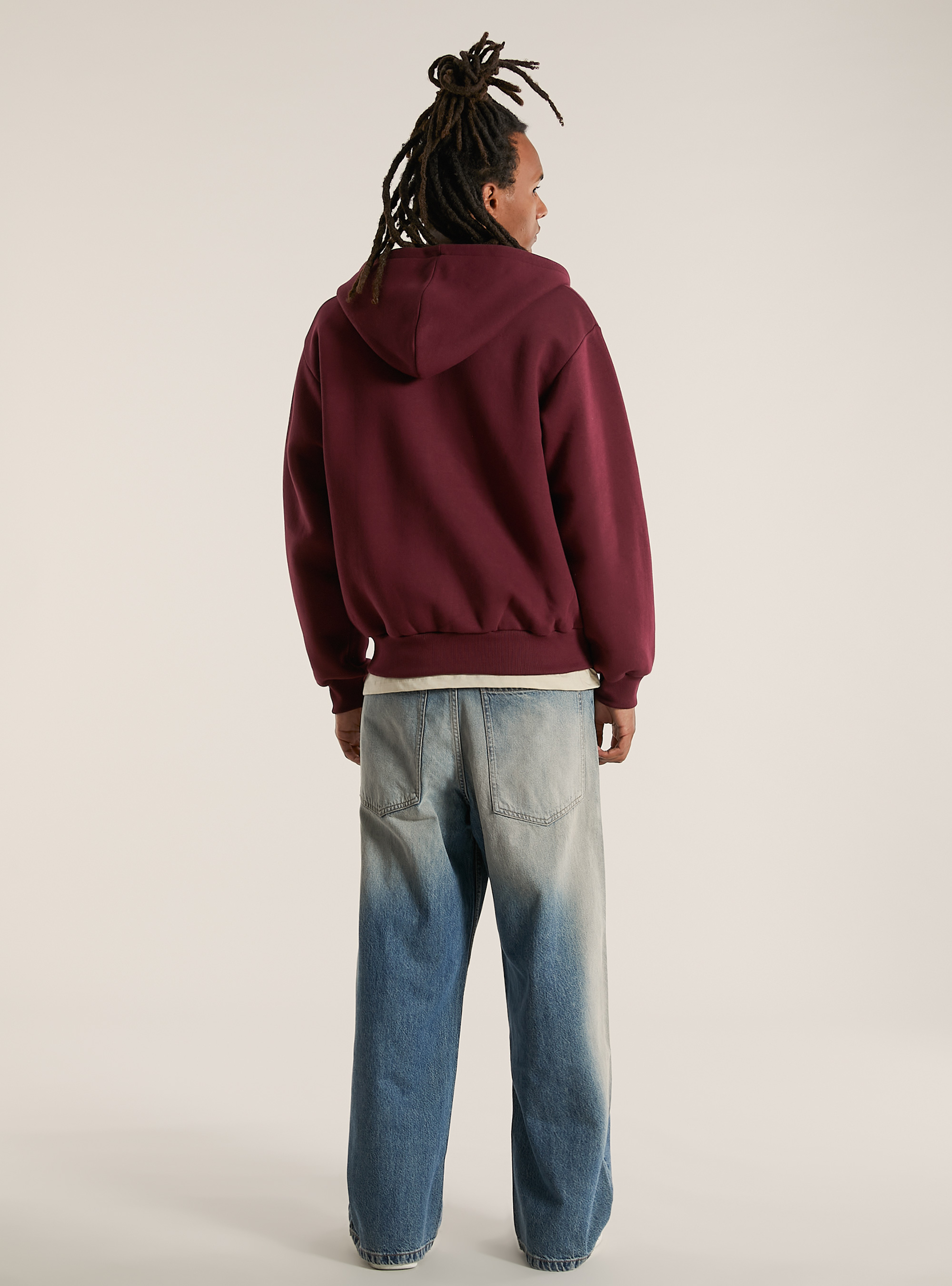 Sudadera con cremallera y capucha boxy fit, BO1 BORDEAUX DARK