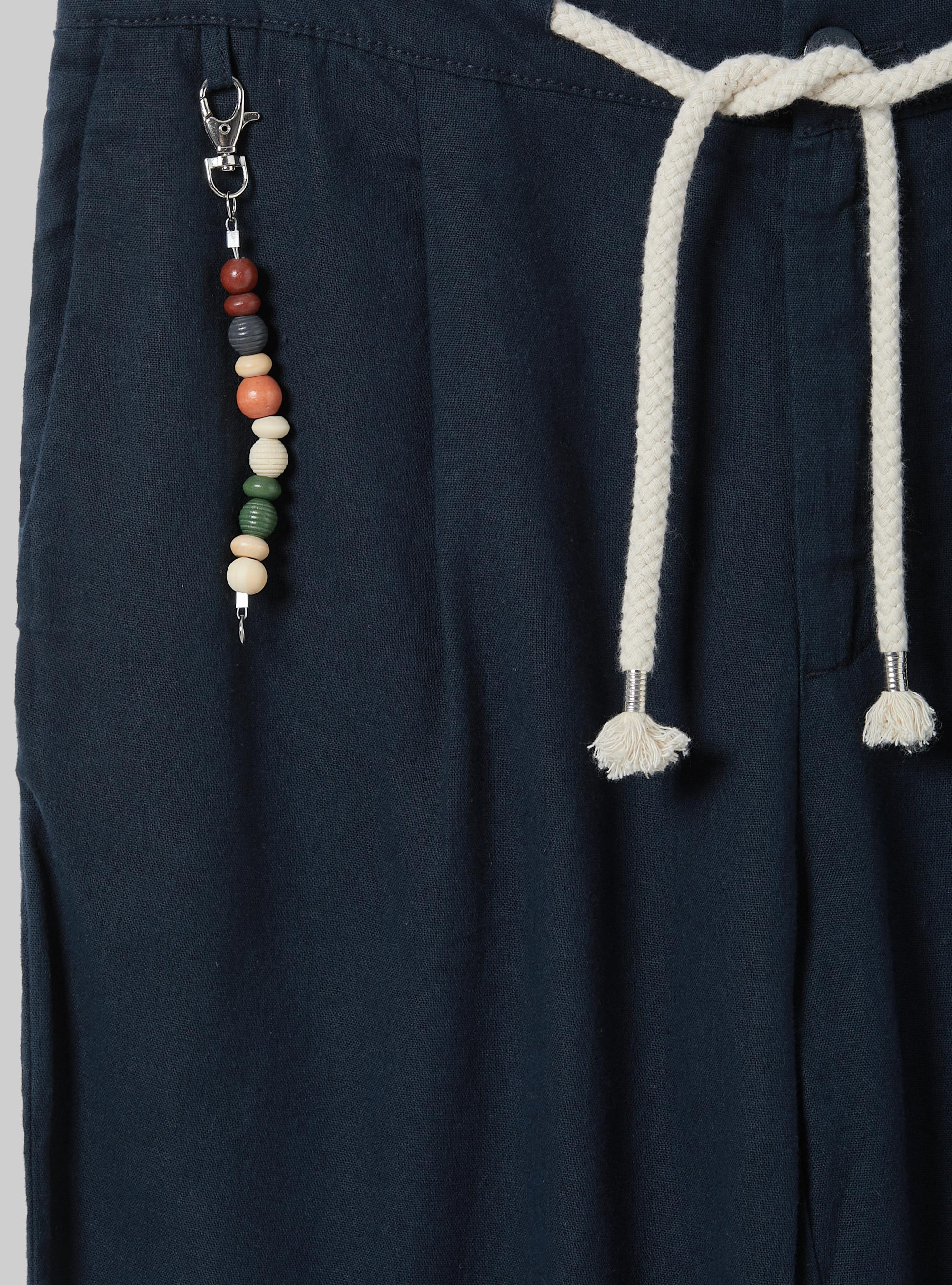 Linen-blend trousers with drawstring waist, NA2 NAVY MEDIUM