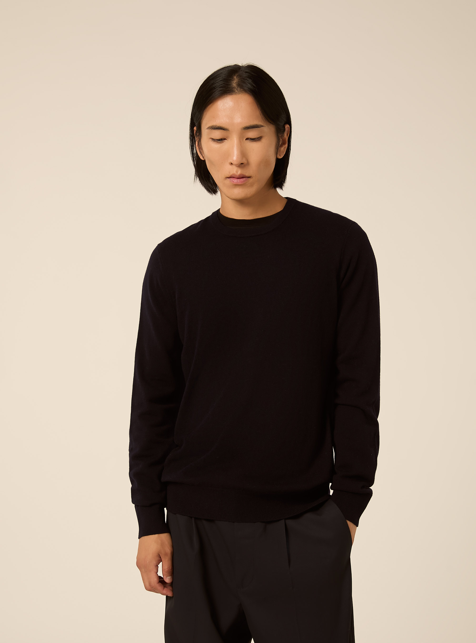 Rundhals pullover aus wolle und kaschmirmischung, NA1 NAVY DARK