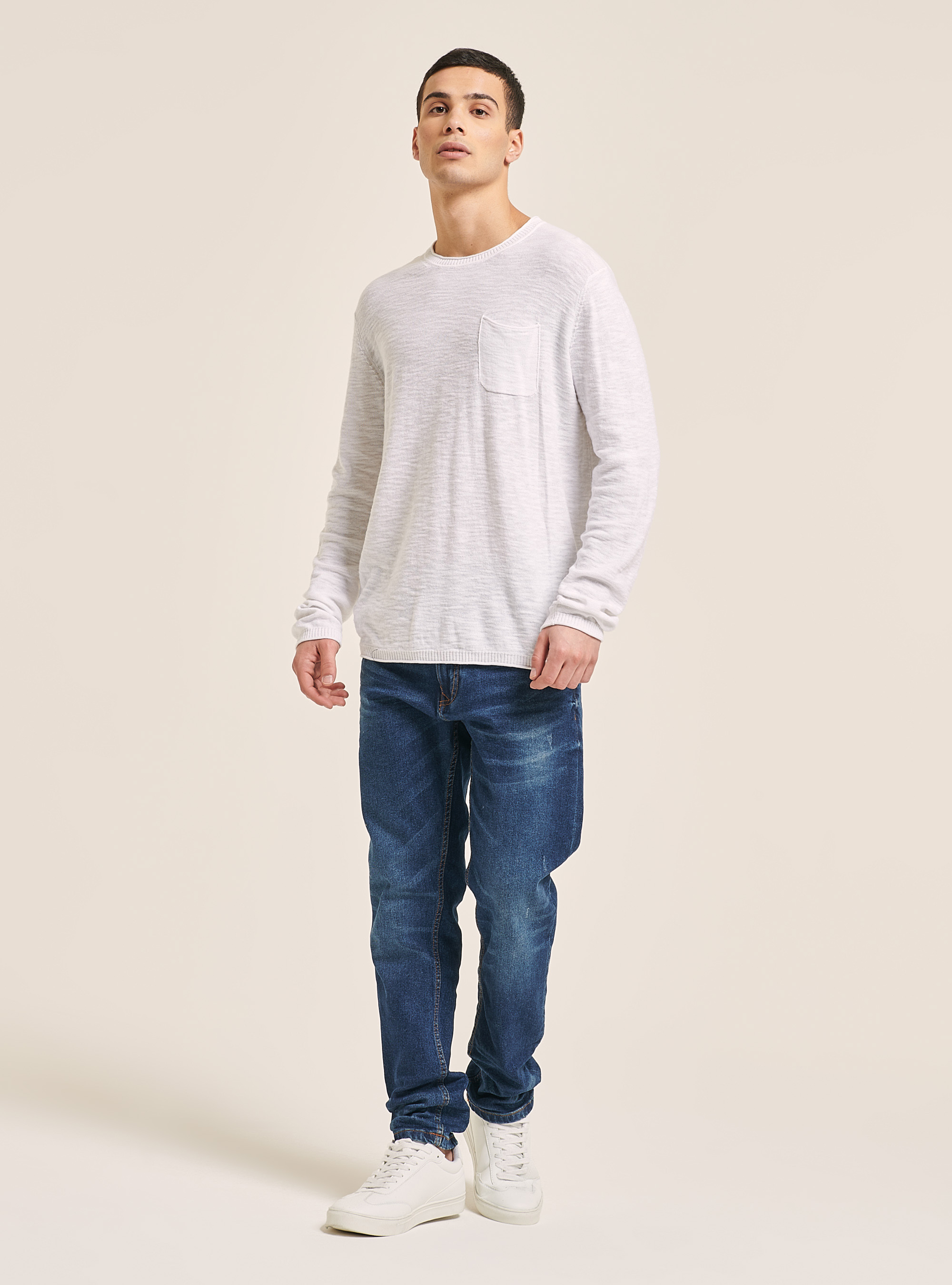 Pullover with roll neck and breast pocket, WH1 OFF WHITE