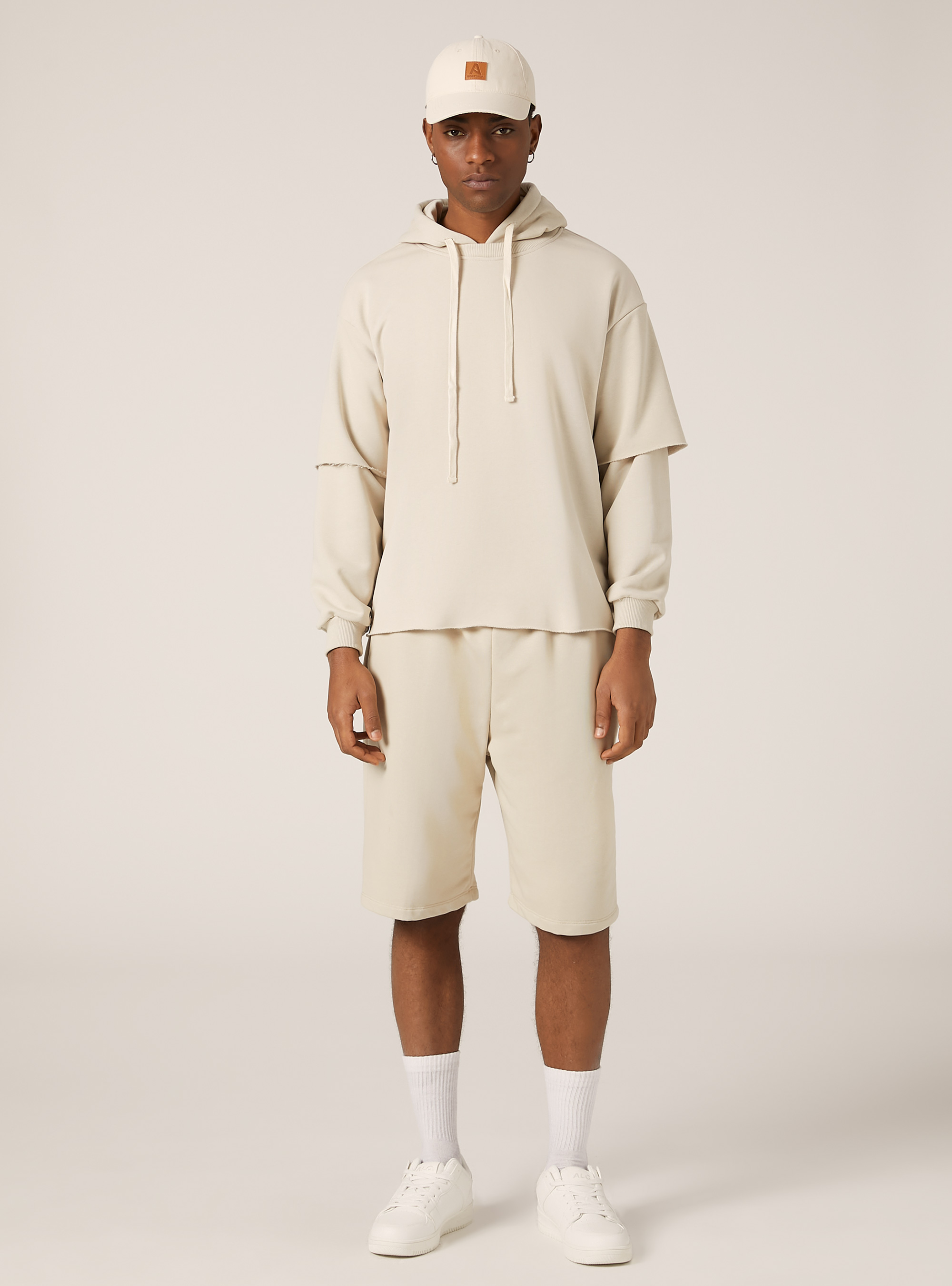 Double sleeve boxy sweatshirt, BG3 BEIGE LIGHT