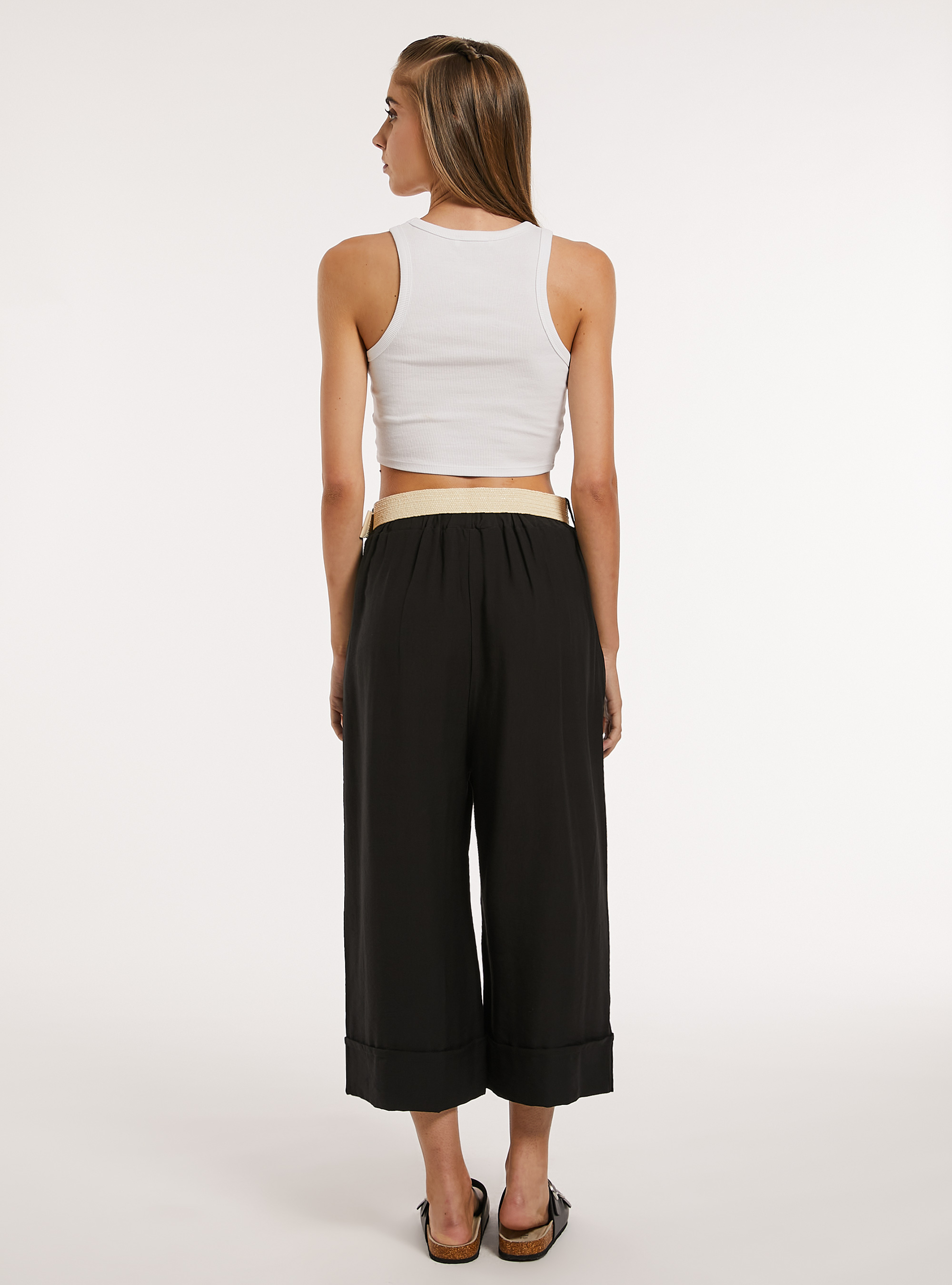 Lightweight trousers with belt, BK1 BLACK