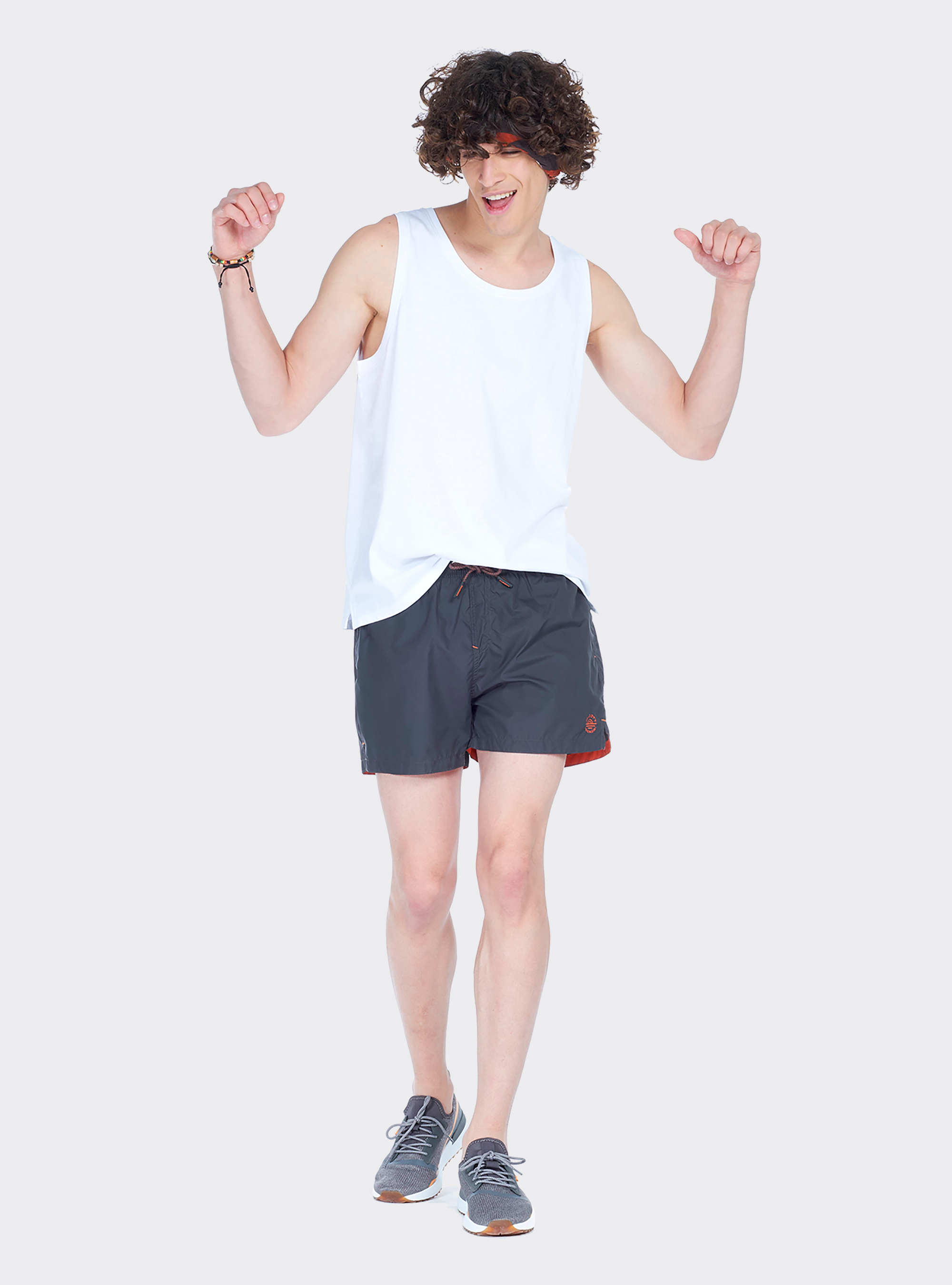 Costume con logo ricamato e cordino a contrasto, C115 GREY