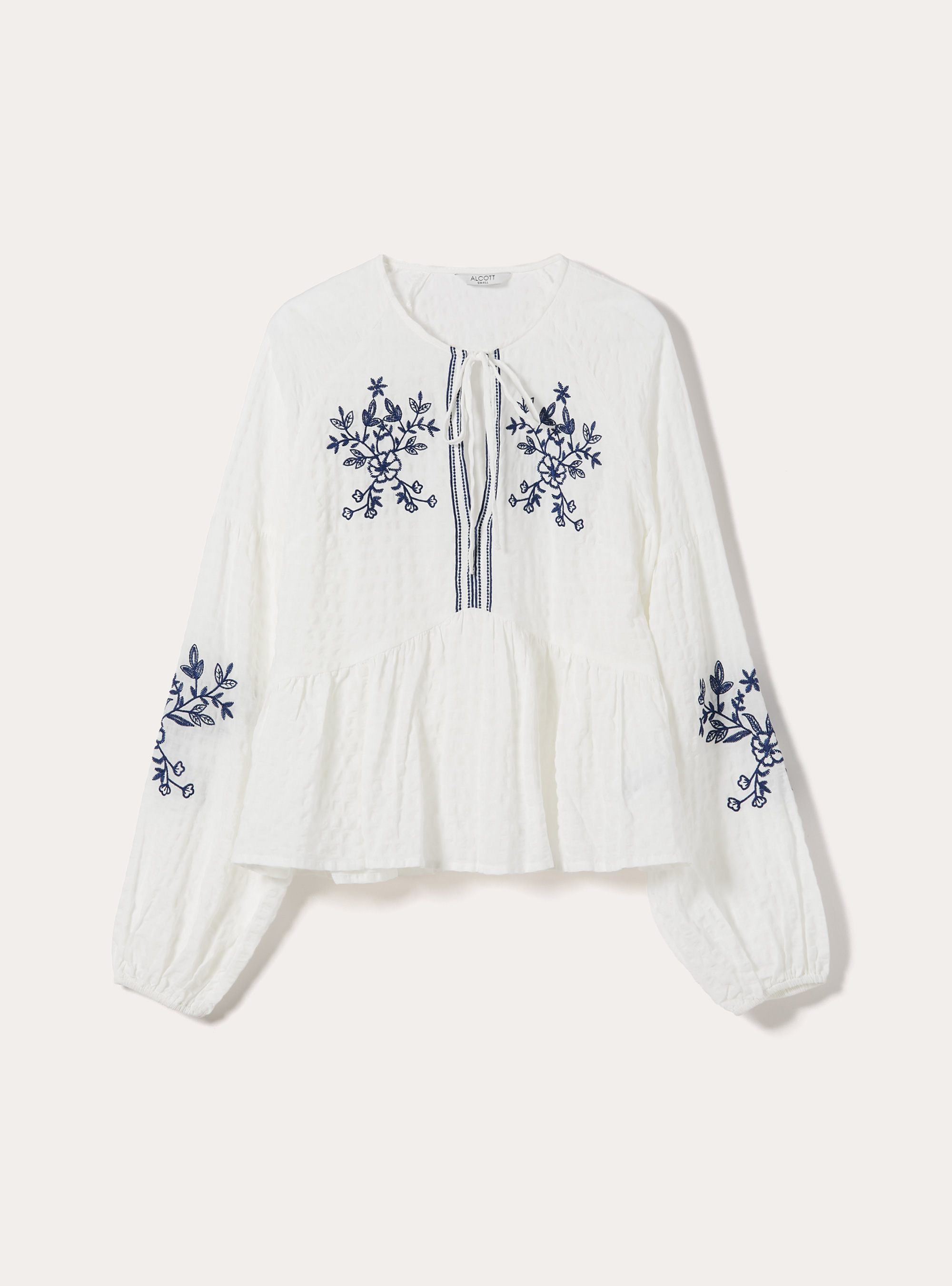 Soft Blouse with Embroidery, WH2 WHITE