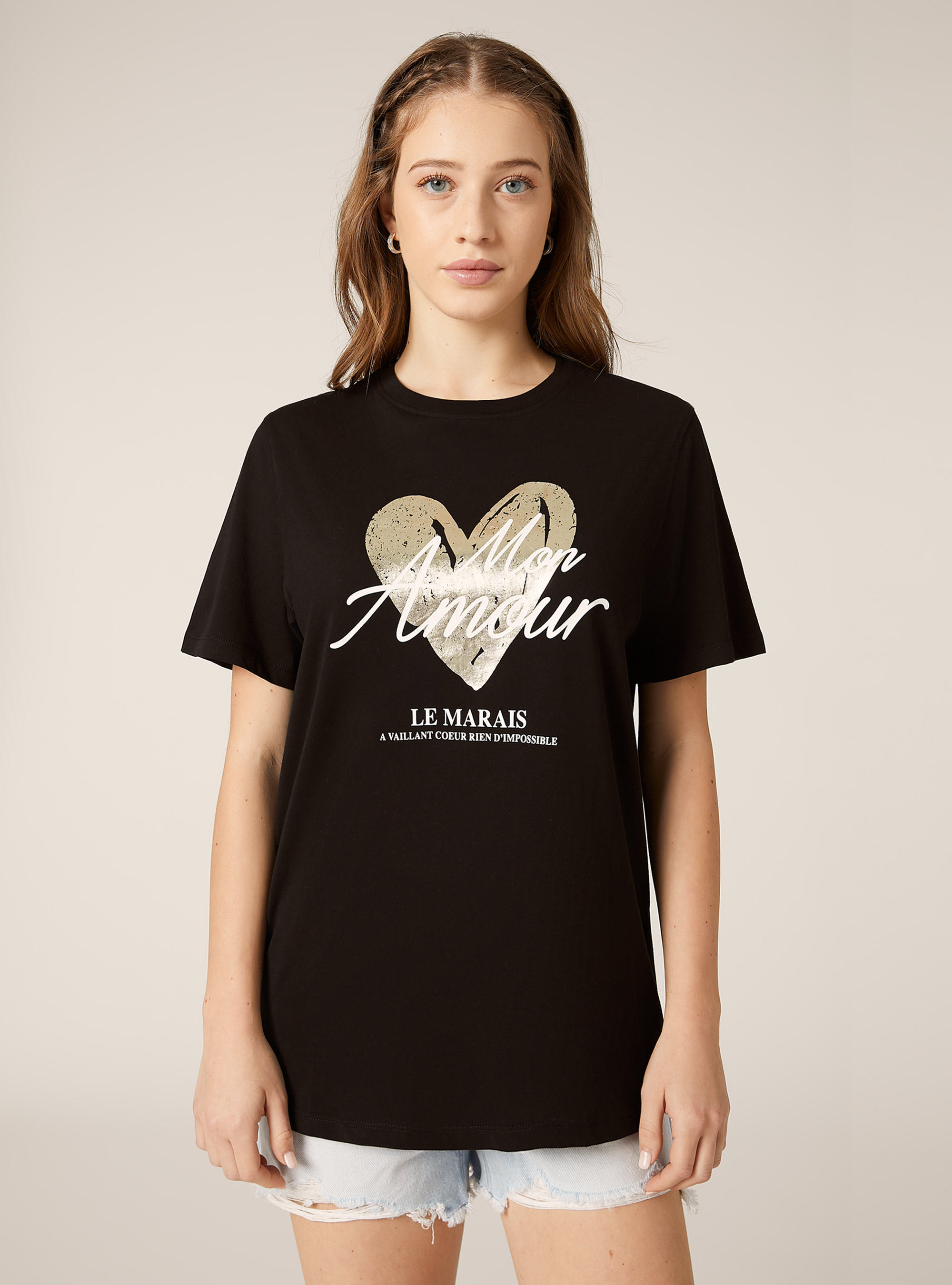 T-shirt &agrave; imprim&eacute; m&eacute;tallique, BK1 BLACK