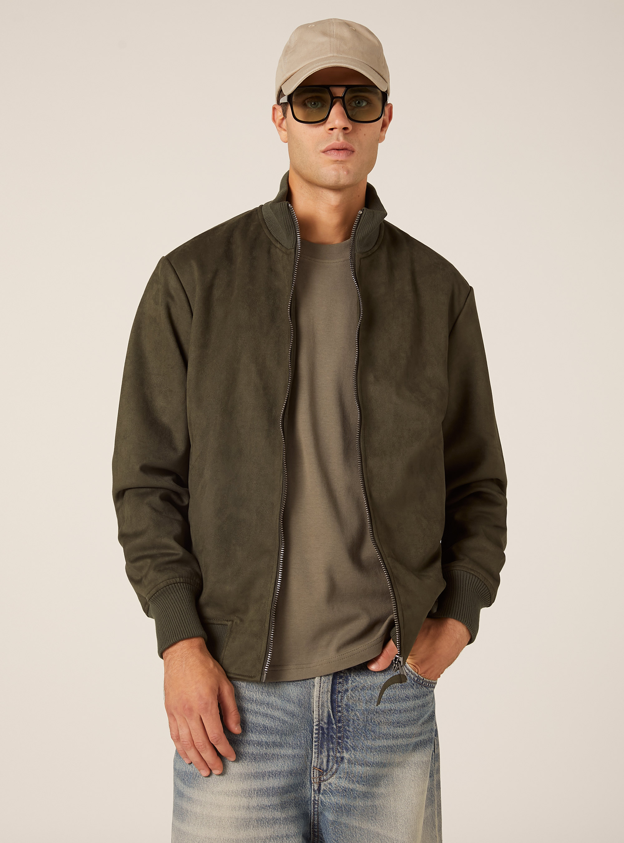 Suede-effect bomber jacket, KY1 KAKY DARK