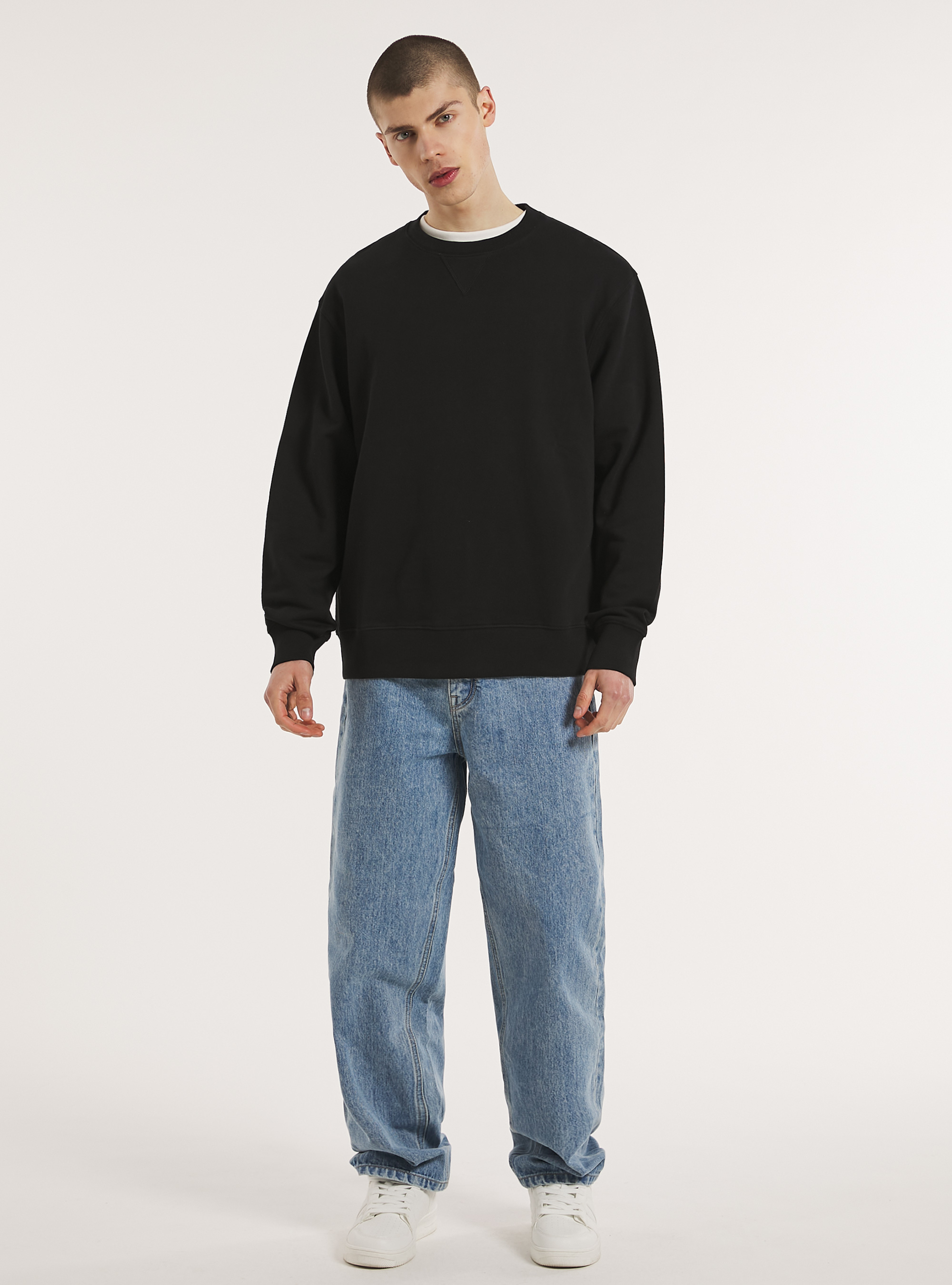 Felpa girocollo tinta unita, BK1 BLACK