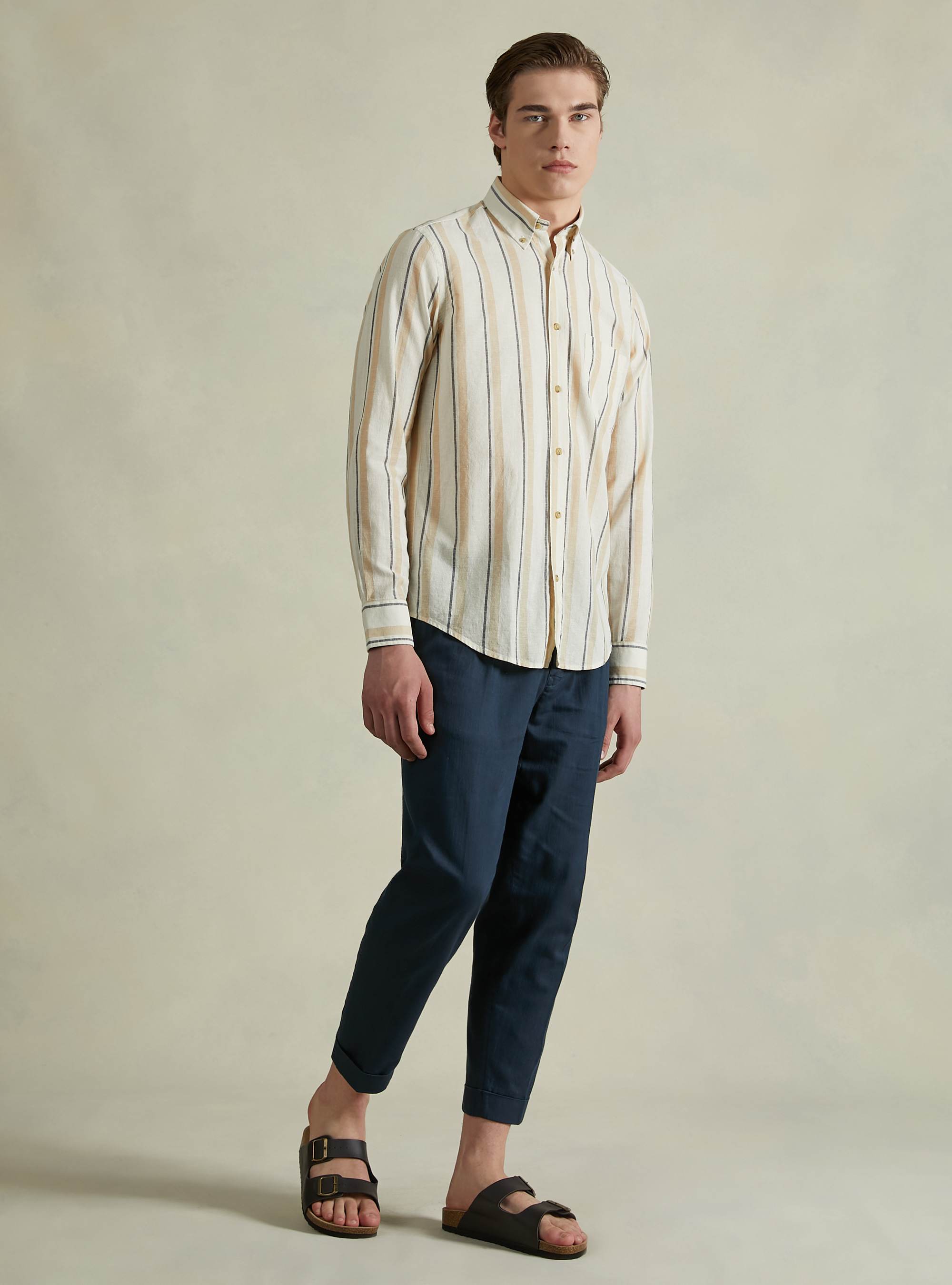 Striped linen blend shirt, BEIGE