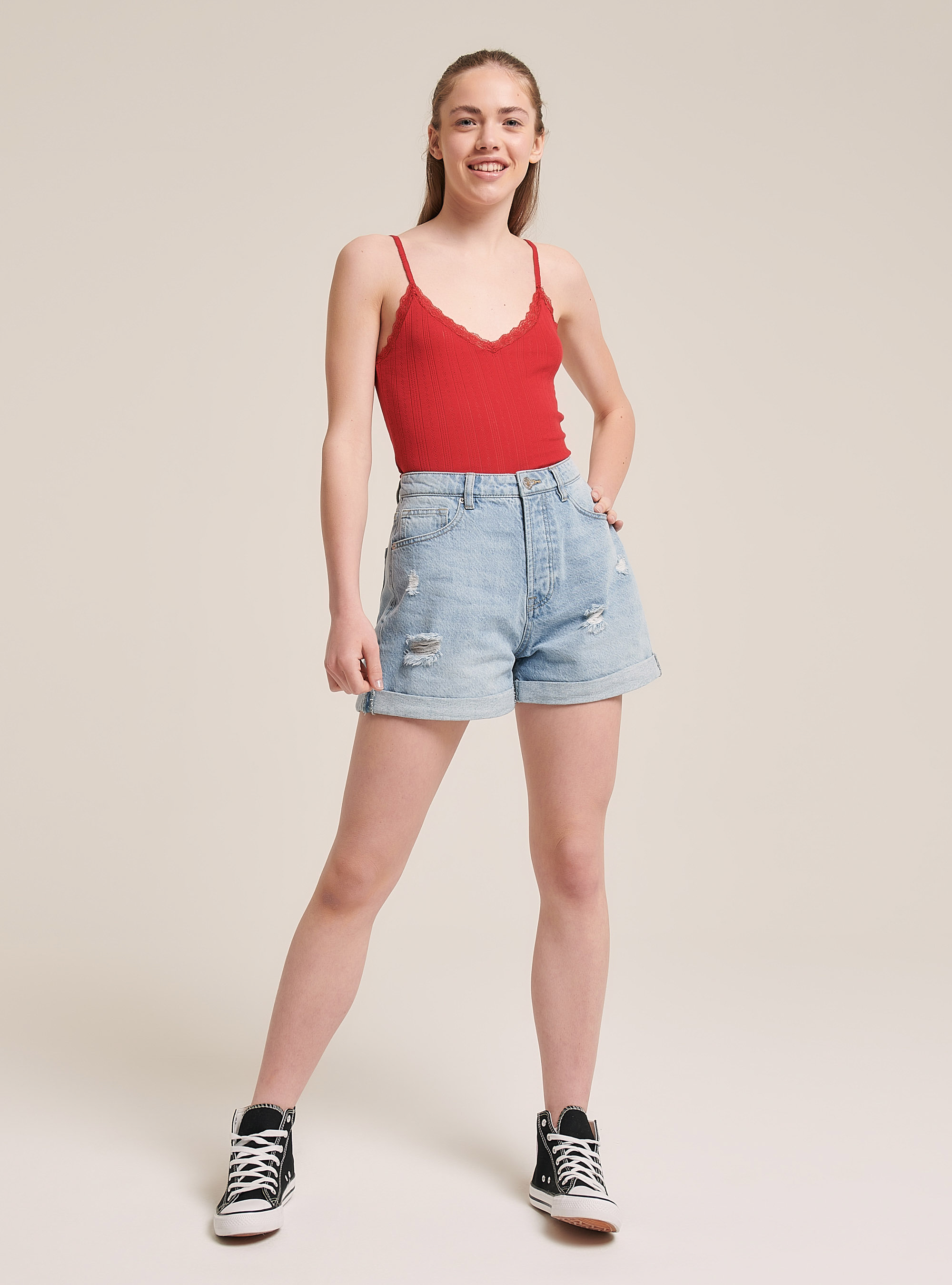 Cotton top with braces, C3376 RED